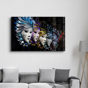 Venetian Carnival Masks | Glass Wall Art - Artdesigna