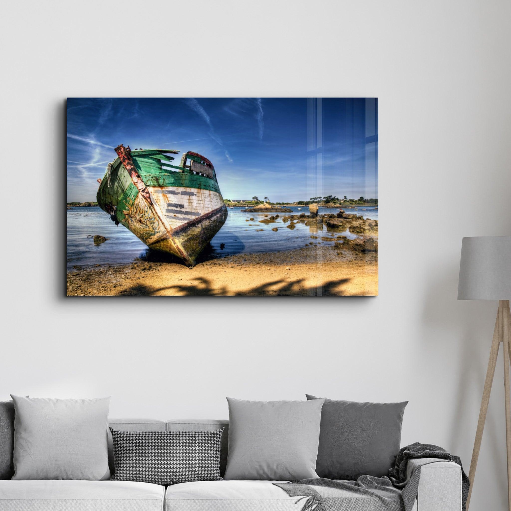 Shipwreck | Glass Wall Art - Artdesigna