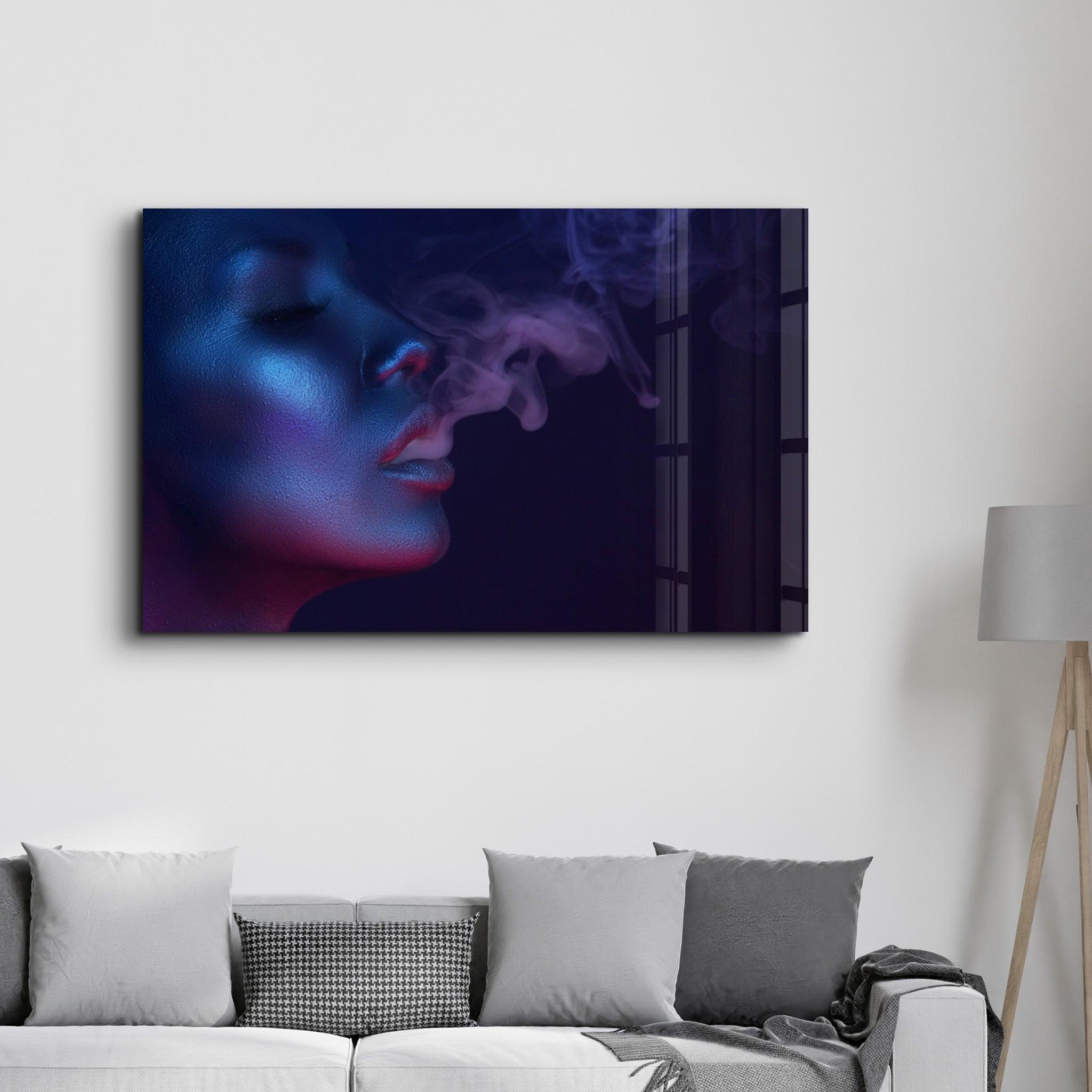 Smoke and Woman | Glass Wall Art - Artdesigna