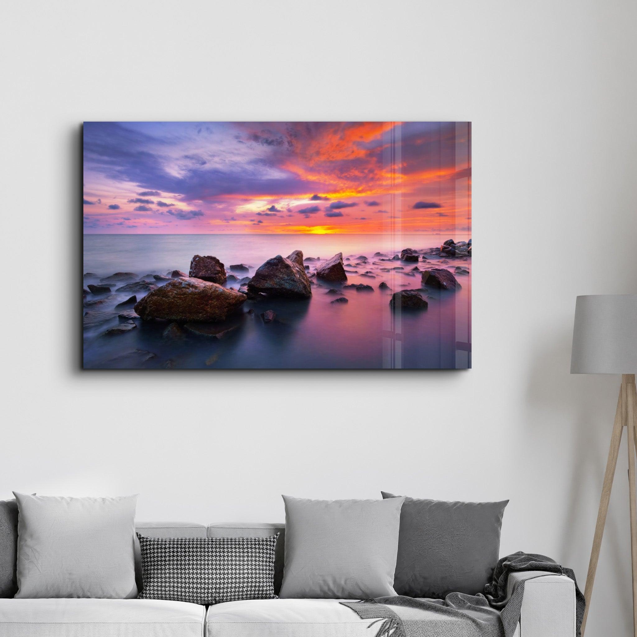 Sunset at Sea | Glass Wall Art - Artdesigna