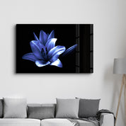 Beautiful Blue Flower | Glass Wall Art - Artdesigna