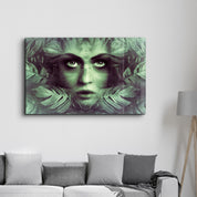 Tropical Leaf and Woman Portrait | Glass Wall Art - Artdesigna