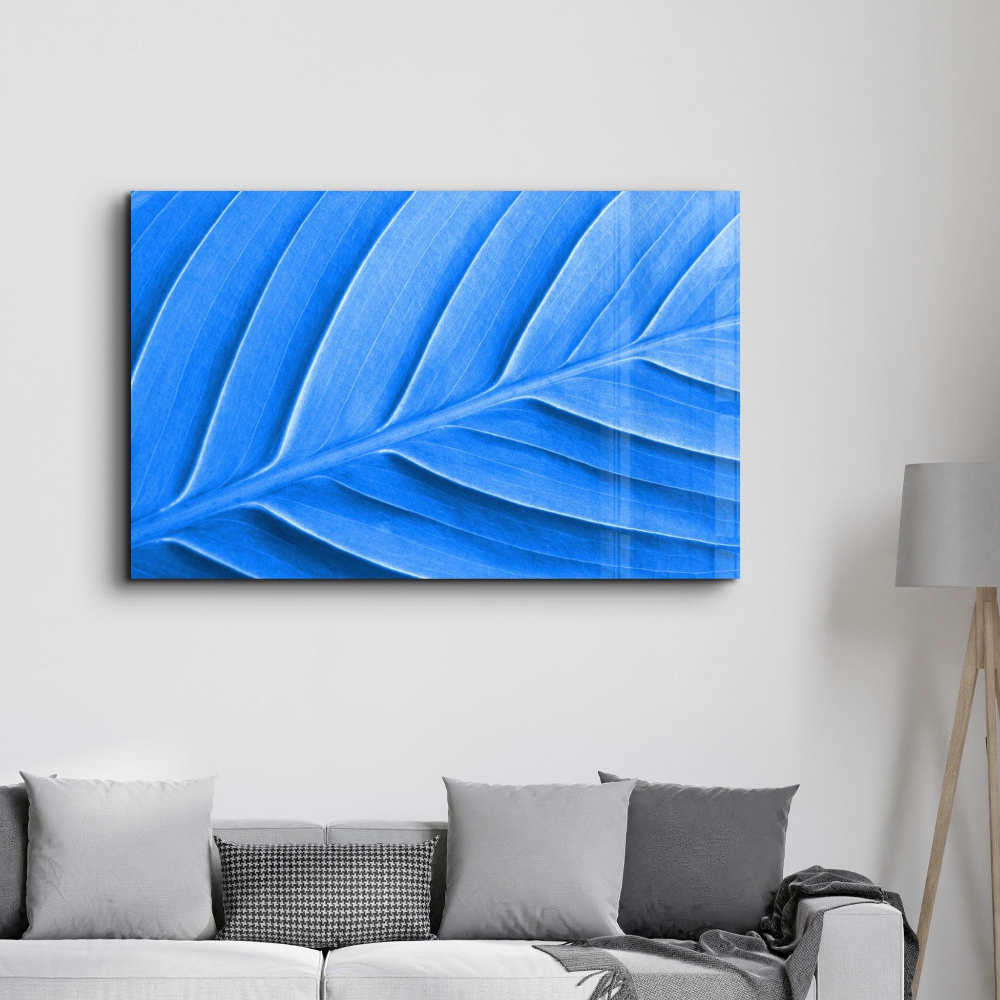 Blue Leaf | Glass Wall Art - Artdesigna