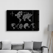 World Map Black-White | Glass Wall Art - Artdesigna