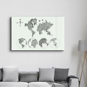 World Map White-Black | Glass Wall Art - Artdesigna