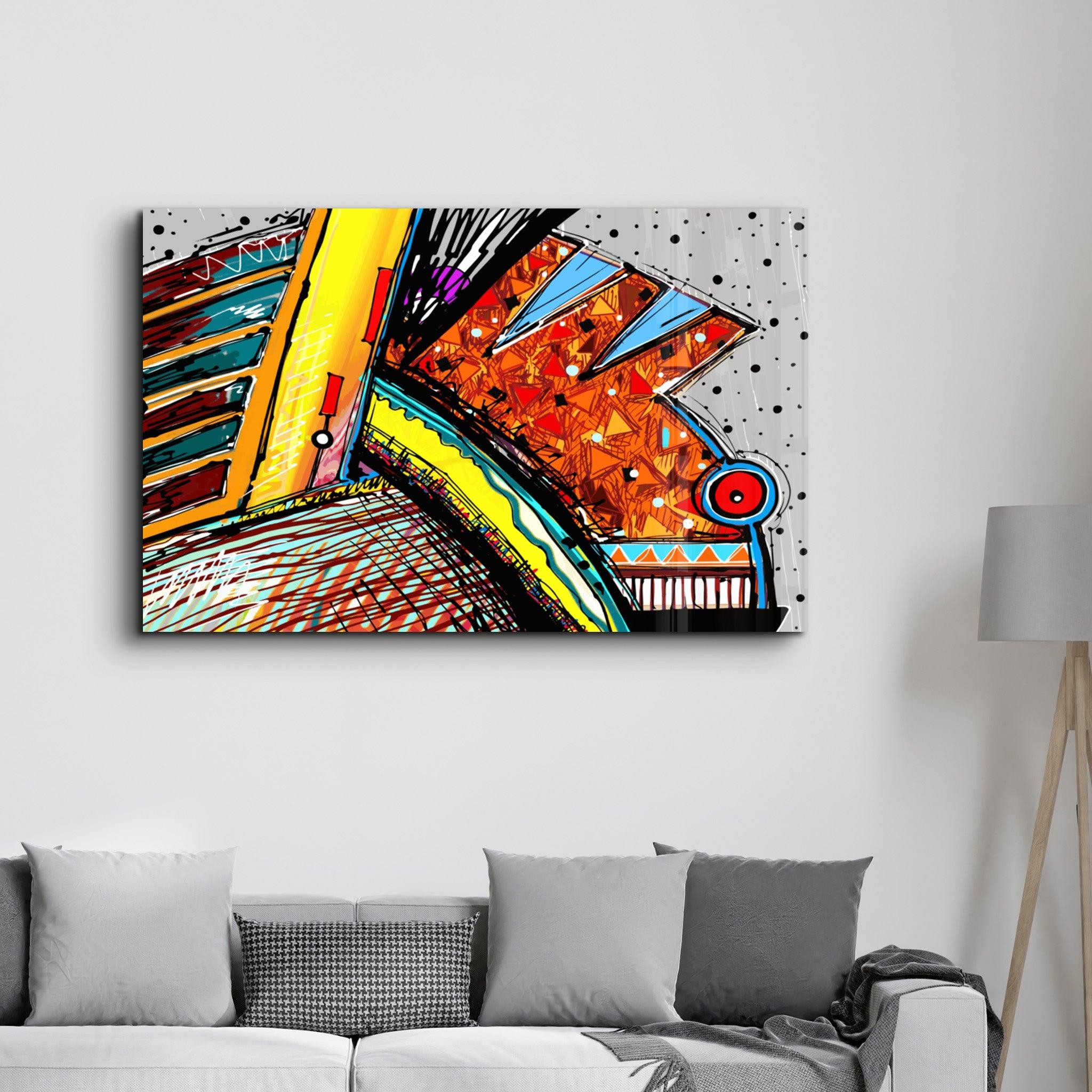 Abstract Fish Machine | Glass Wall Art - Artdesigna