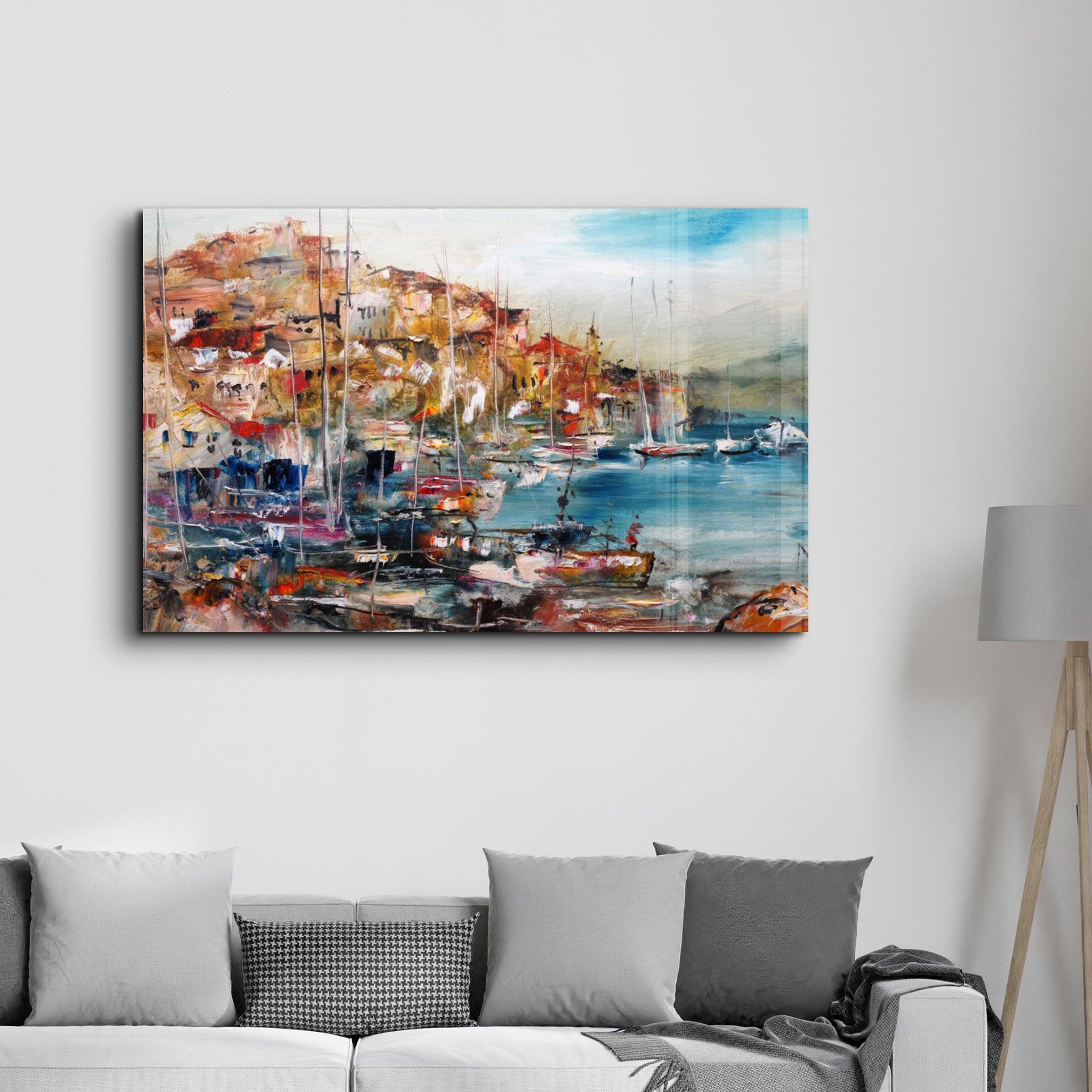 Coastal Town | Glass Wall Art - Artdesigna