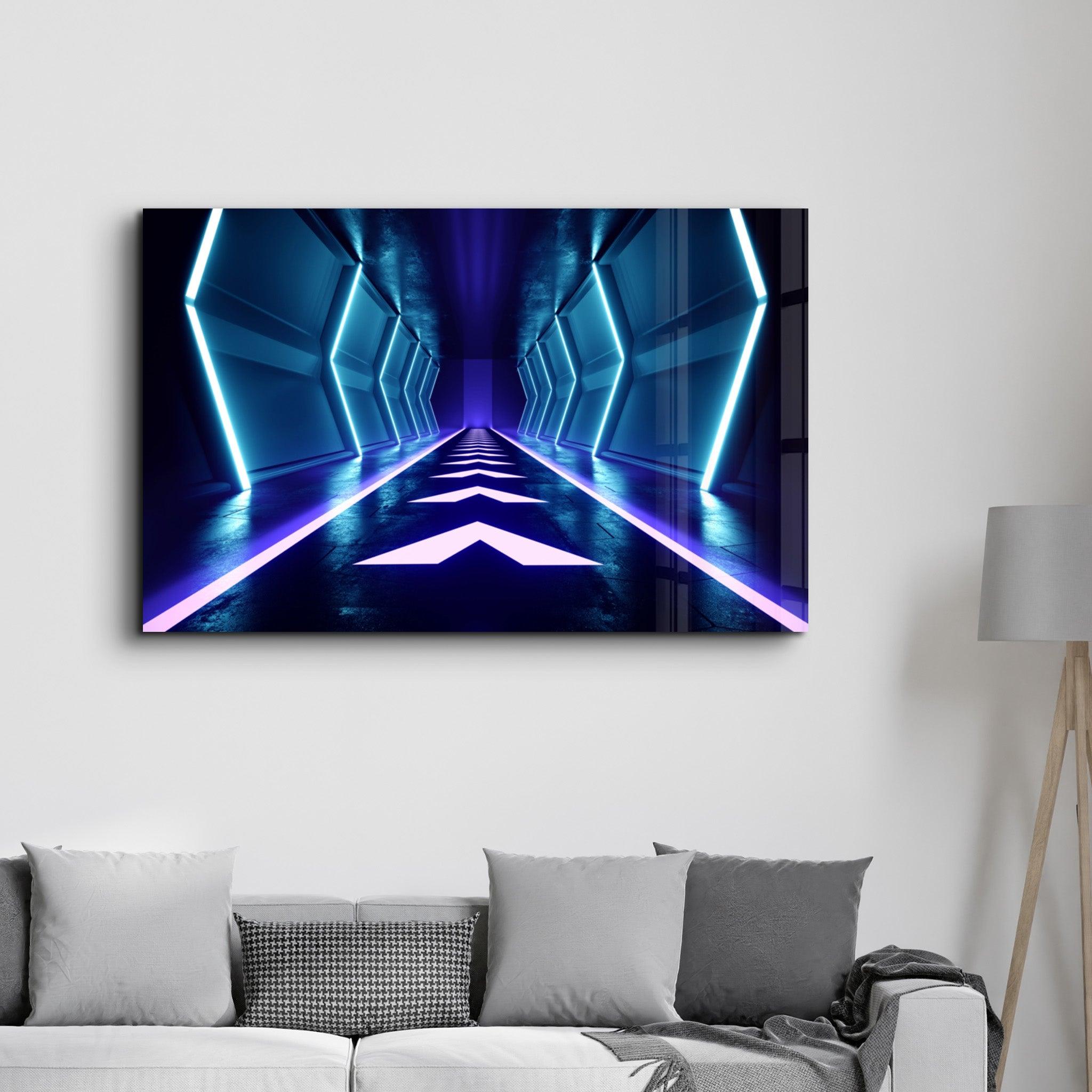 Neon Spacecraft | Glass Wall Art - Artdesigna