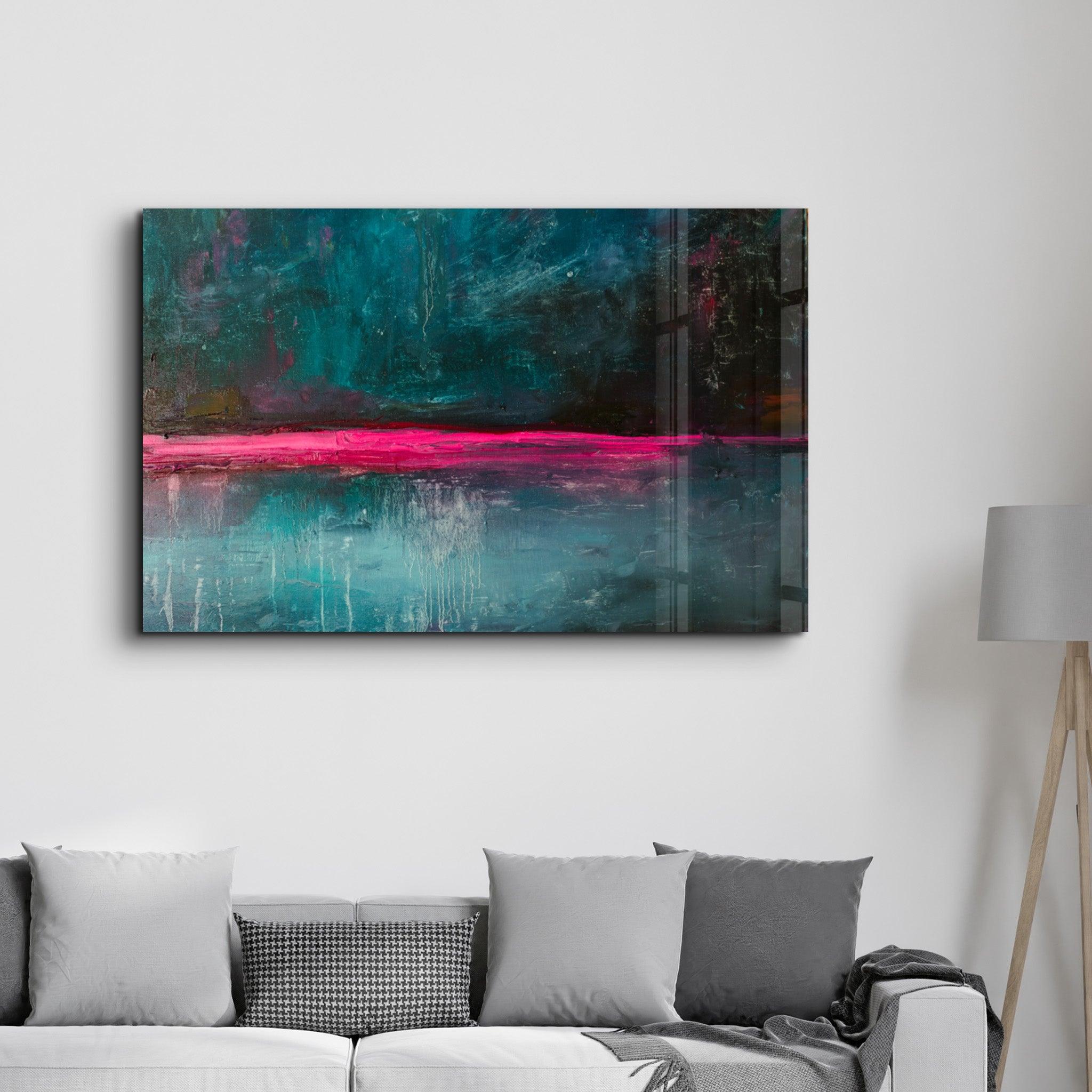 Pink Horizon Abstract | Glass Wall Art - Artdesigna