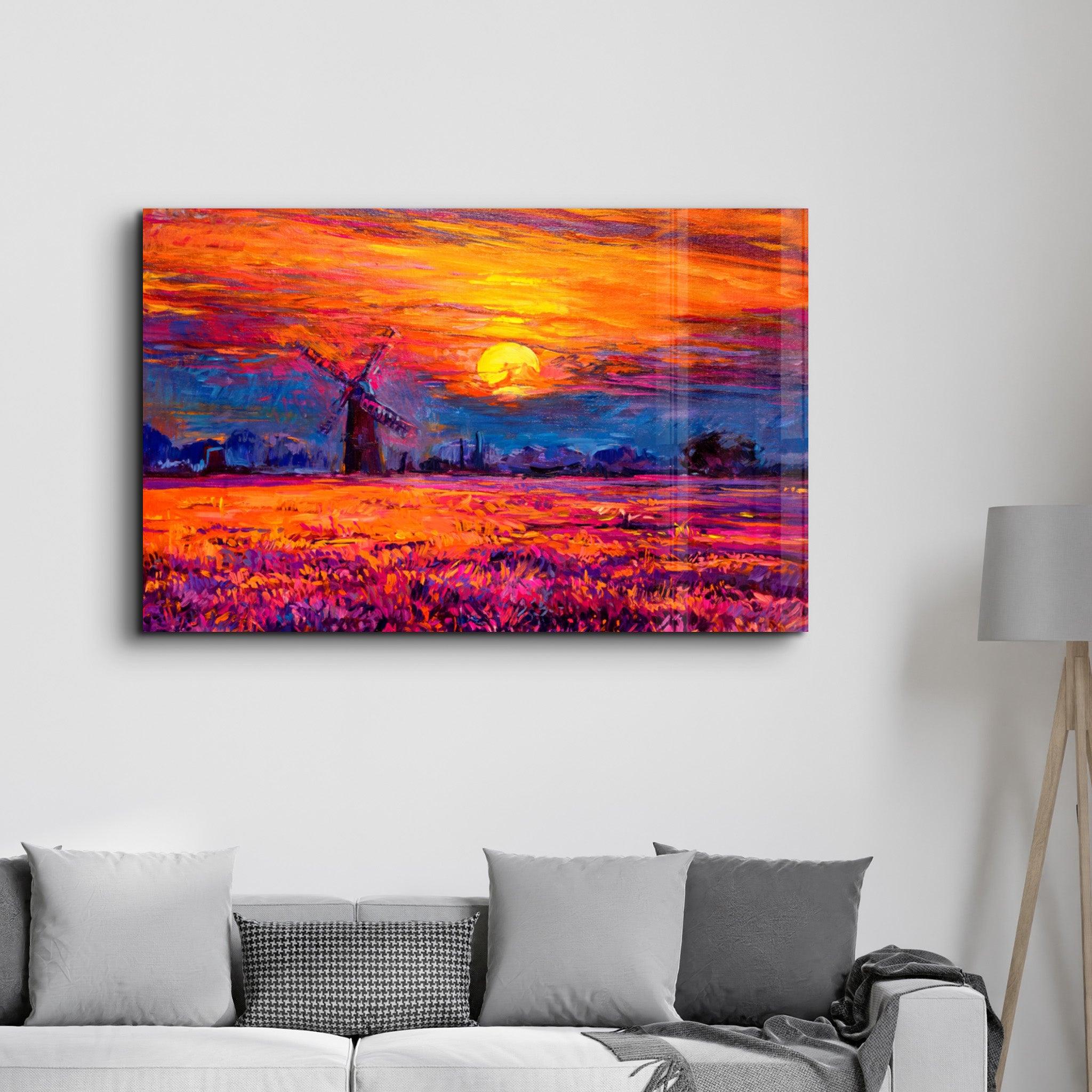 Windmill and Sun | Glass Wall Art - Artdesigna