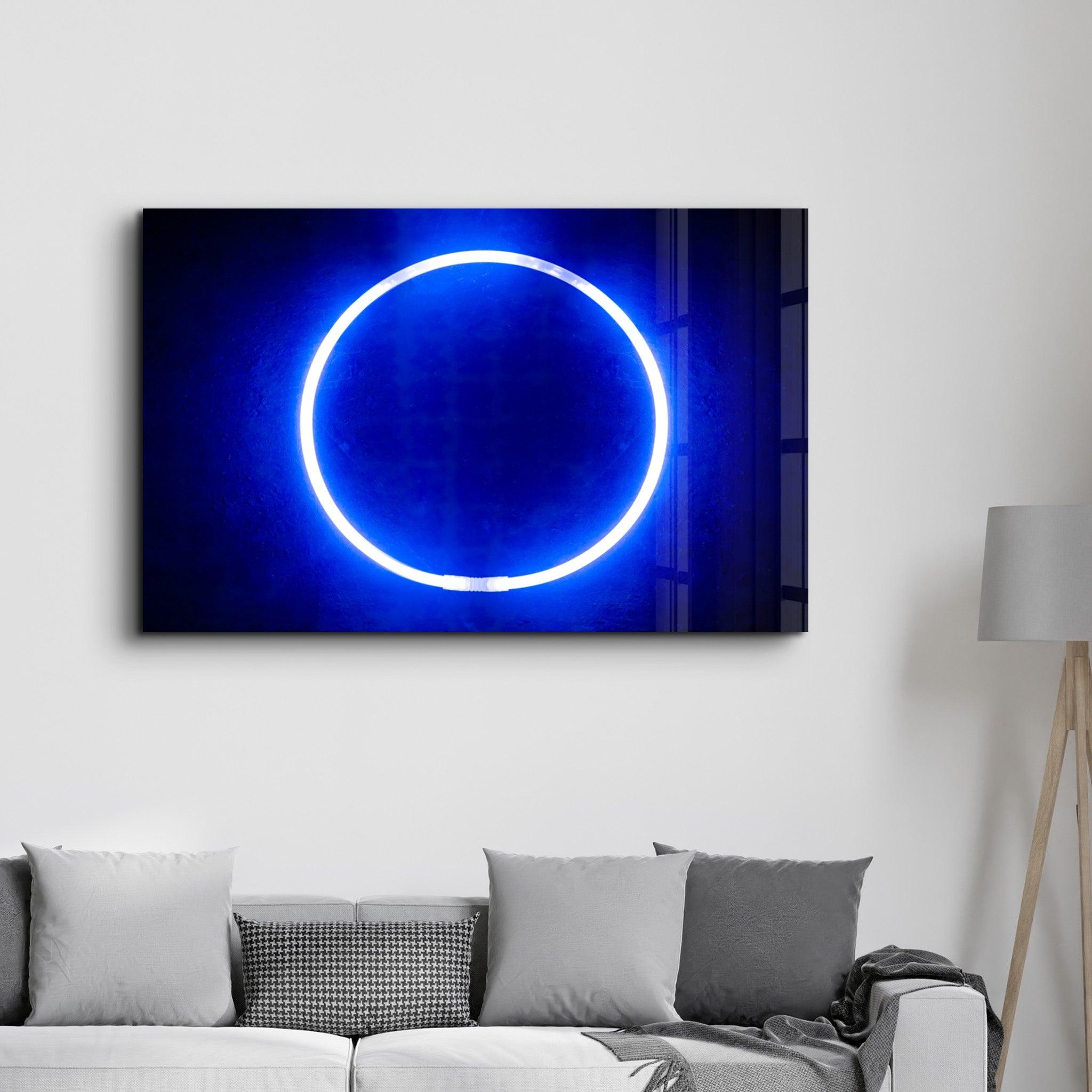 Blue Circle Light | Glass Wall Art - Artdesigna