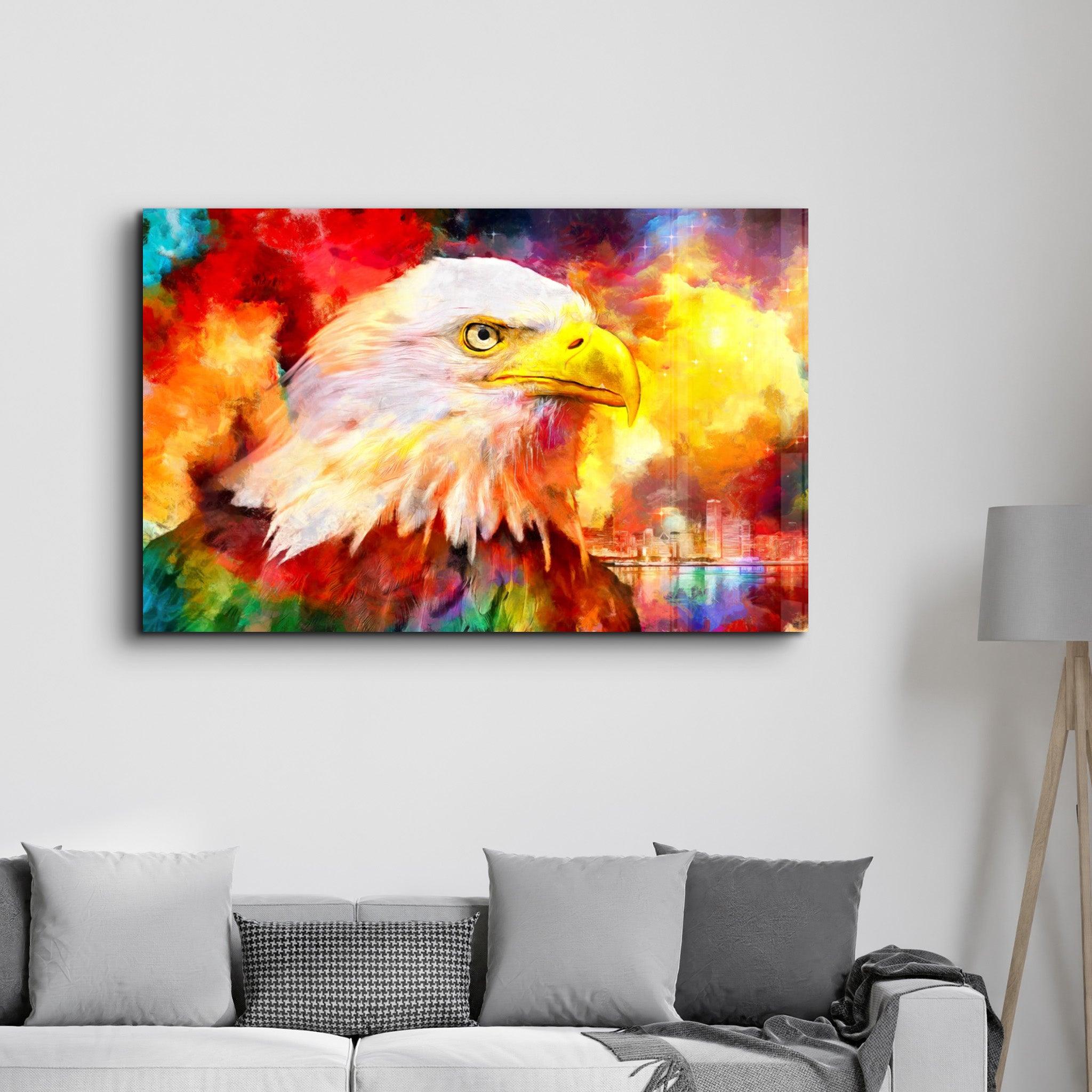 Abstract Colorful Eagle | Glass Wall Art - Artdesigna