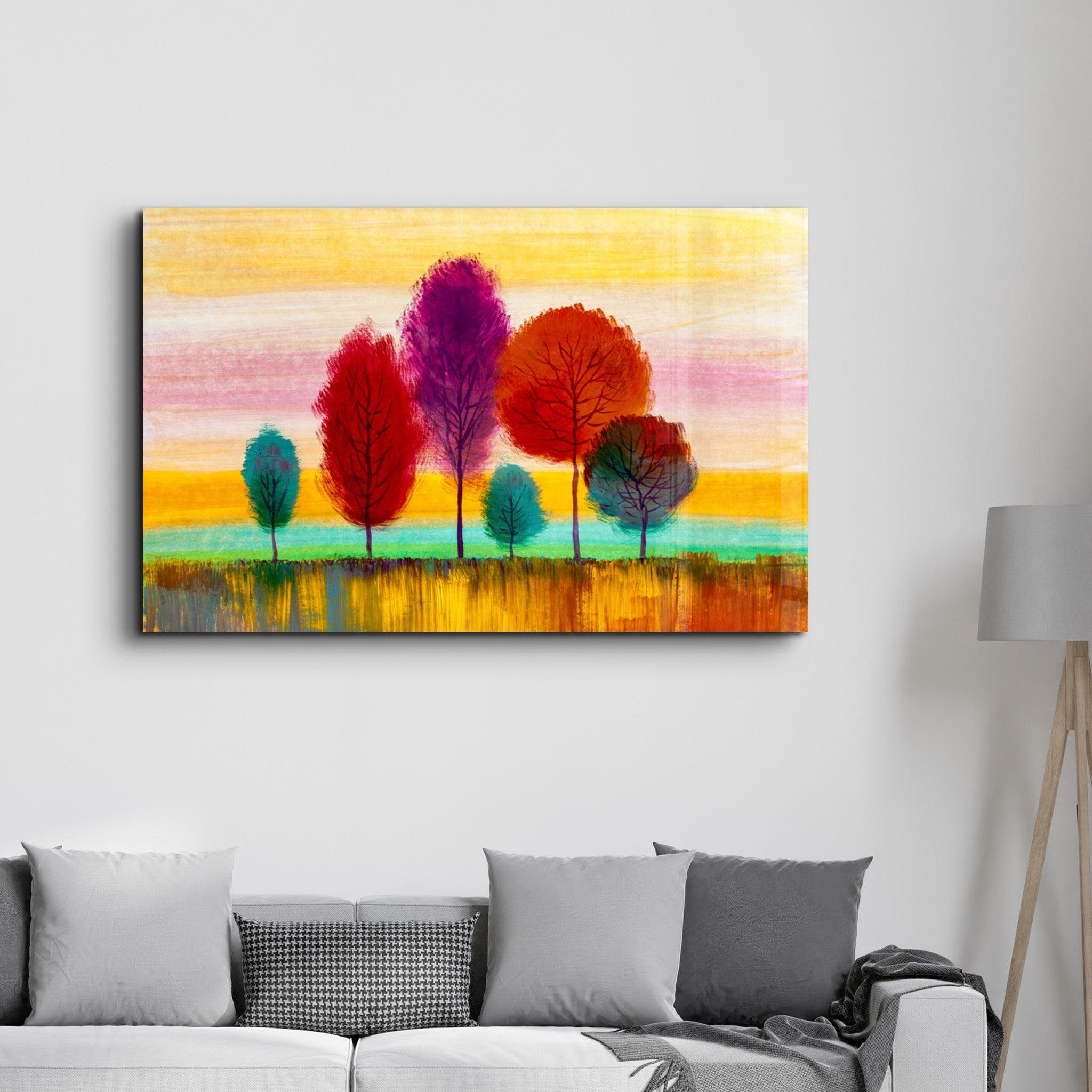 Abstract Colorful Trees | Glass Wall Art - Artdesigna