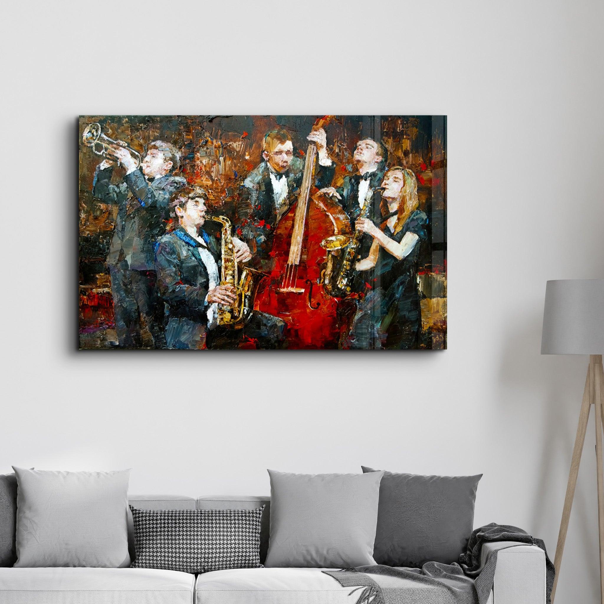 Oil Painting Jazz | Glass Wall Art - Artdesigna