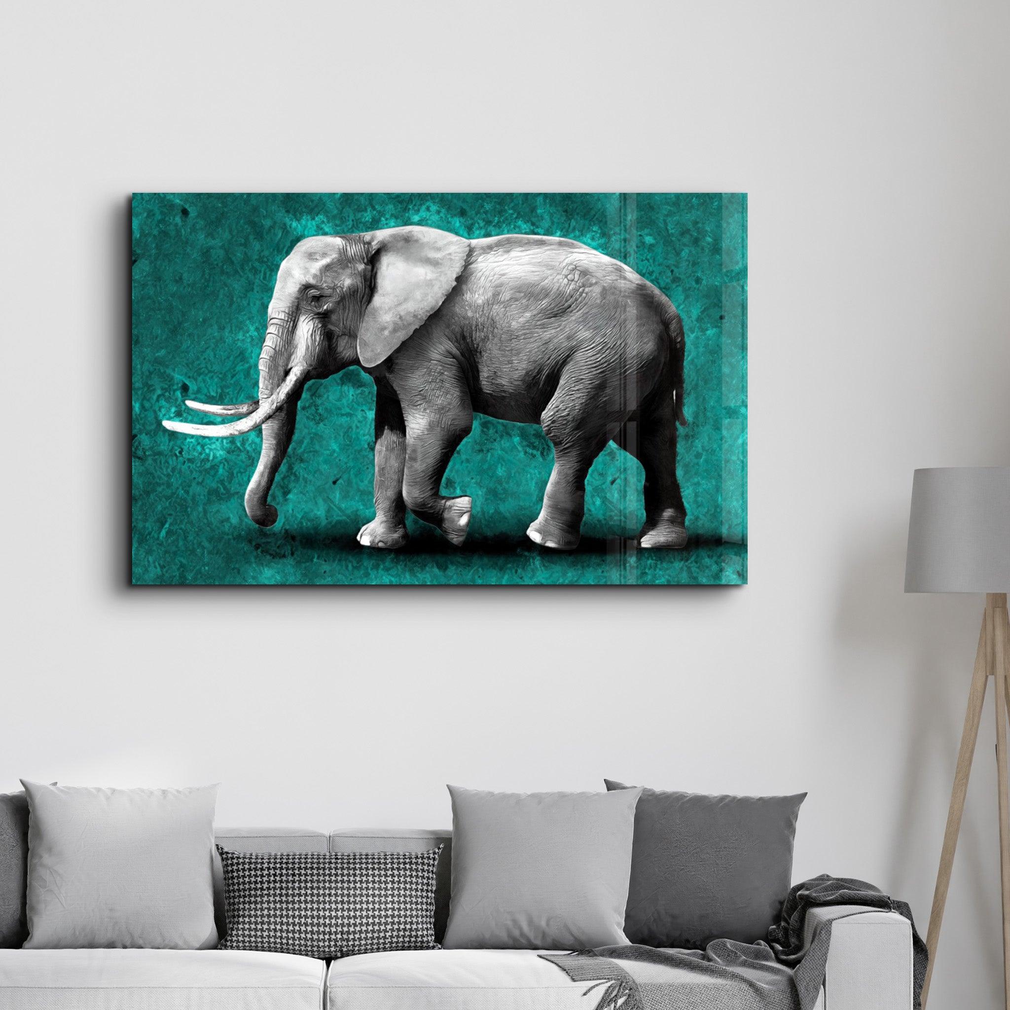 Elephant Green | Glass Wall Art - Artdesigna