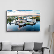 Aerial view of Olavinlinna medieval castle in Savonlinna, Finland | Glass Wall Art - Artdesigna