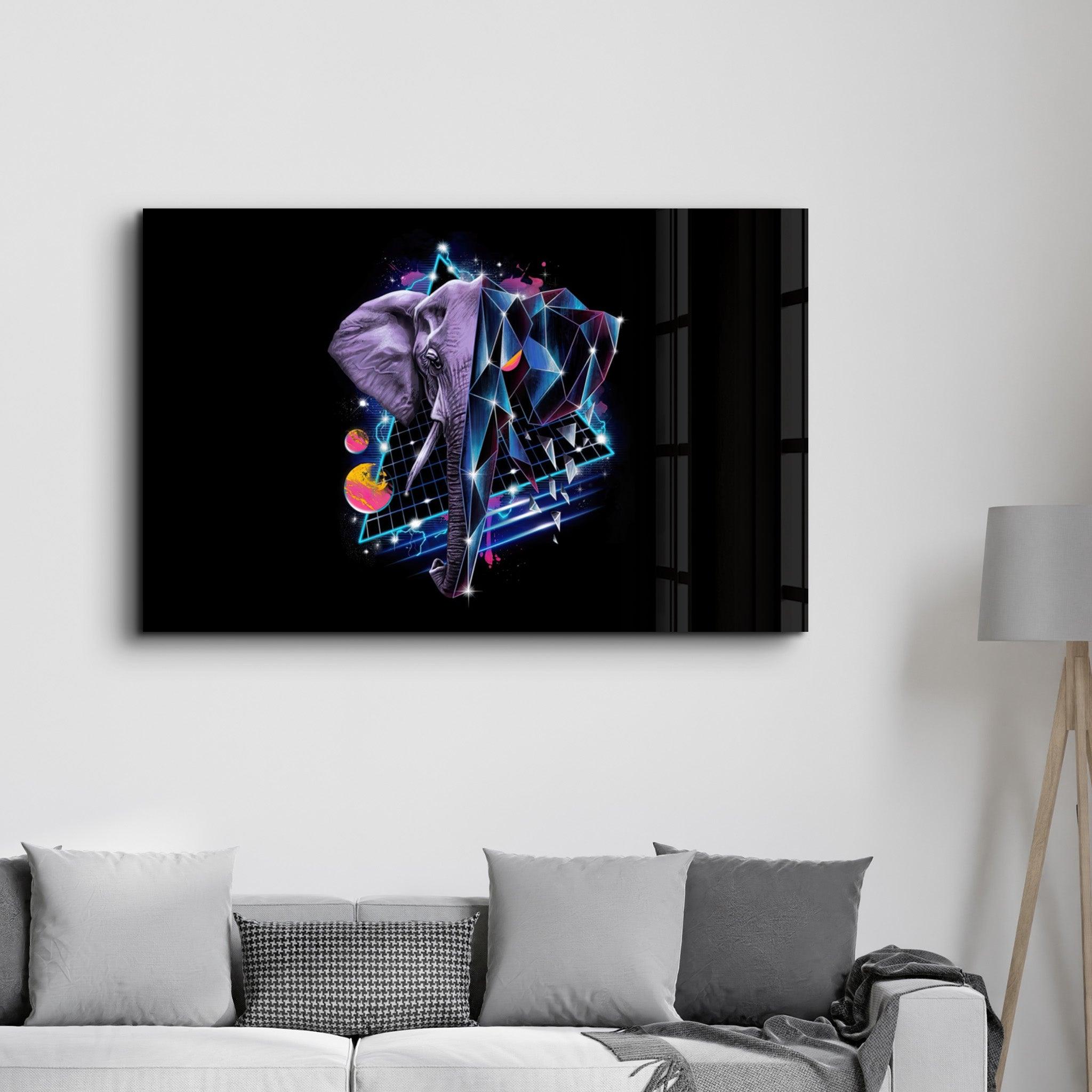 Elephant Neo | Glass Wall Art - Artdesigna