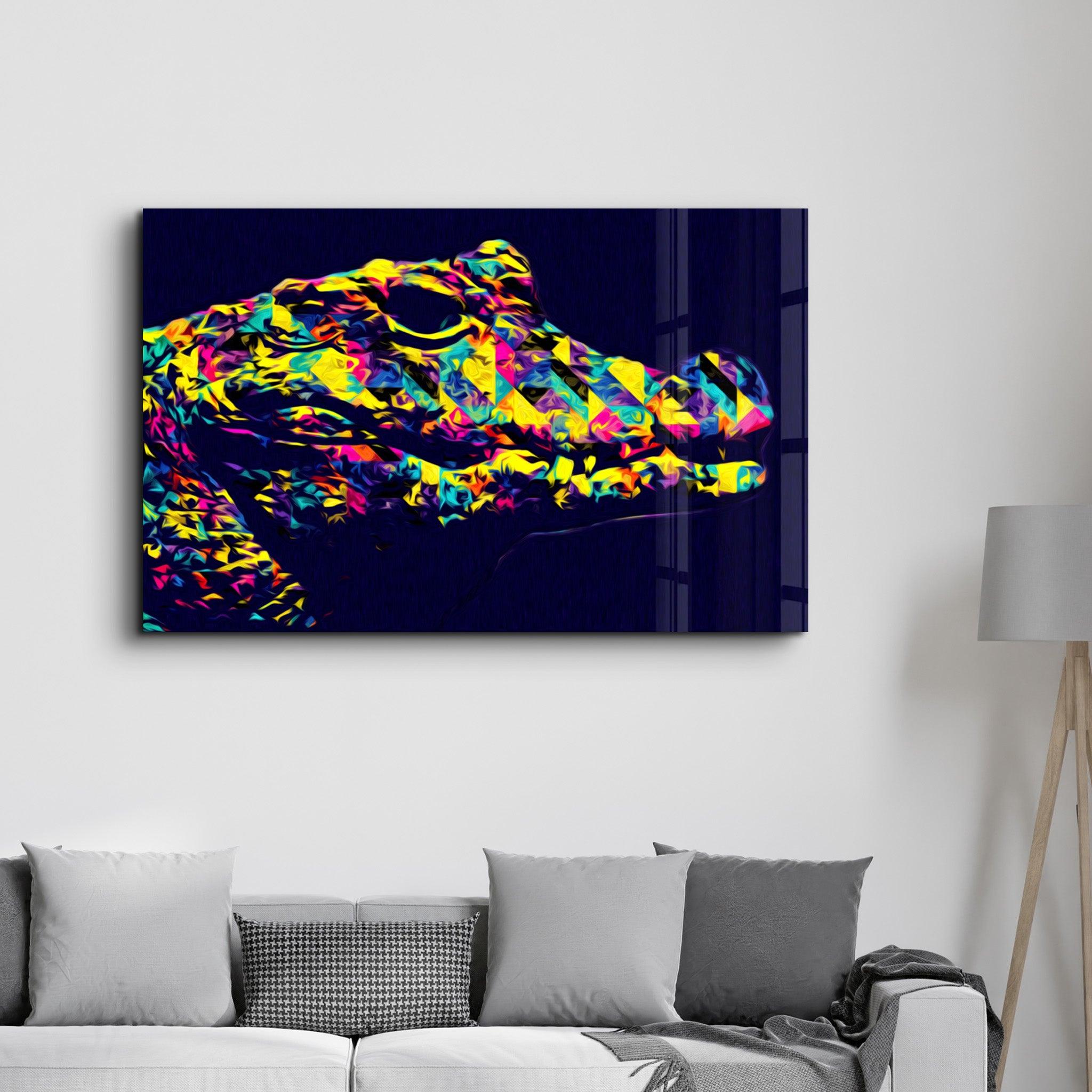 Colormix Crocodile | Glass Wall Art - Artdesigna