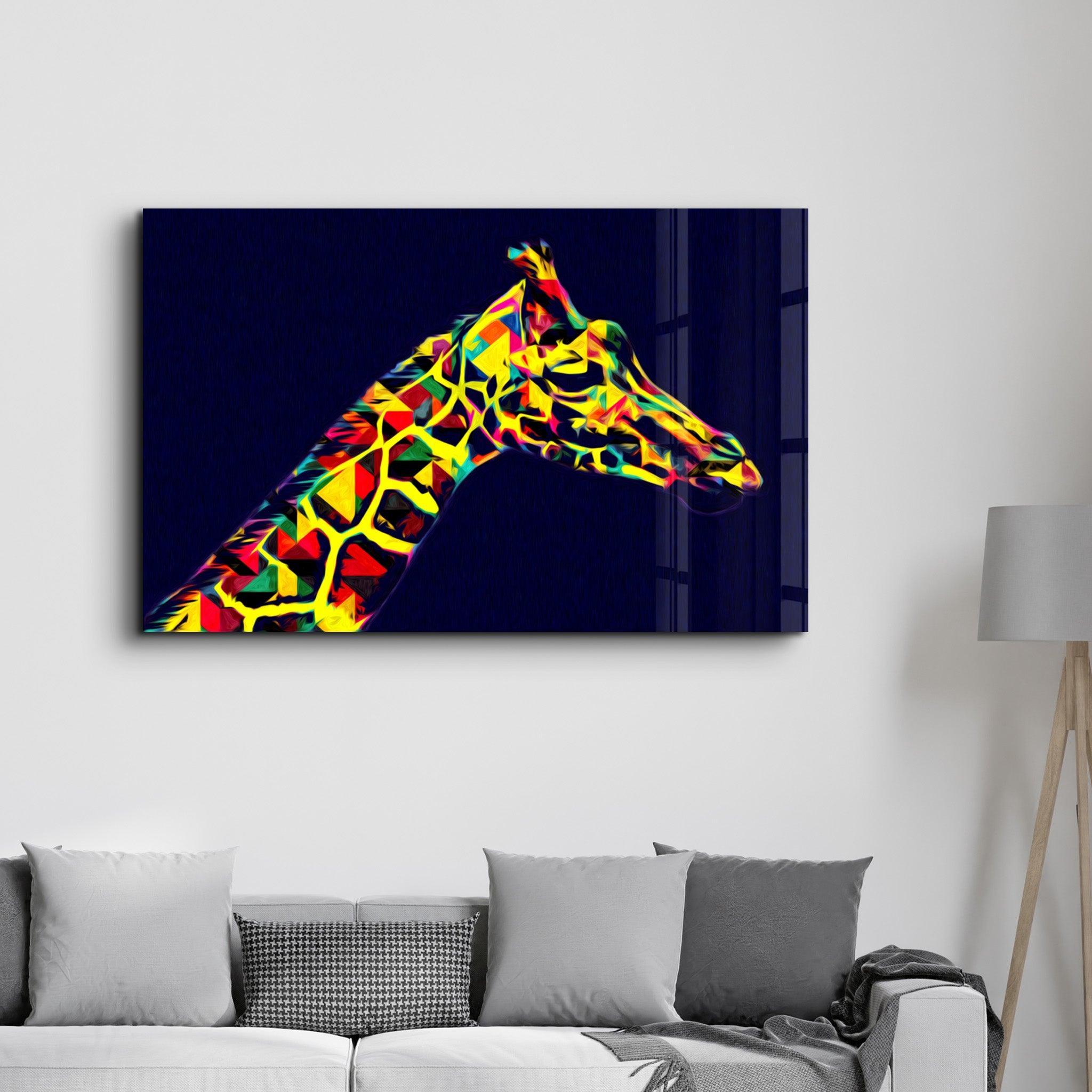 Colormix Giraffe | Glass Wall Art - Artdesigna