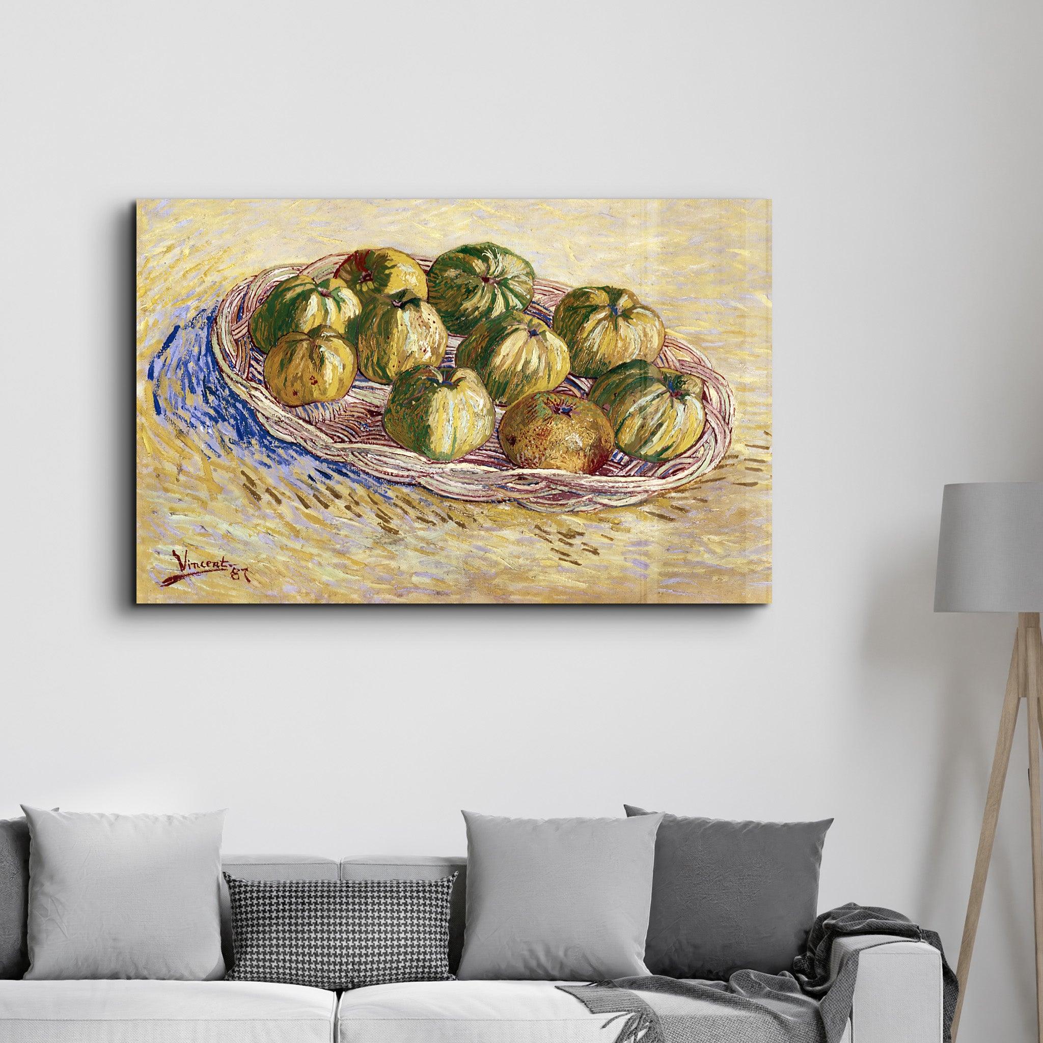 Vincent van Gogh's Still Life, Basket of Apples (1887) | Glass Wall Art - Artdesigna