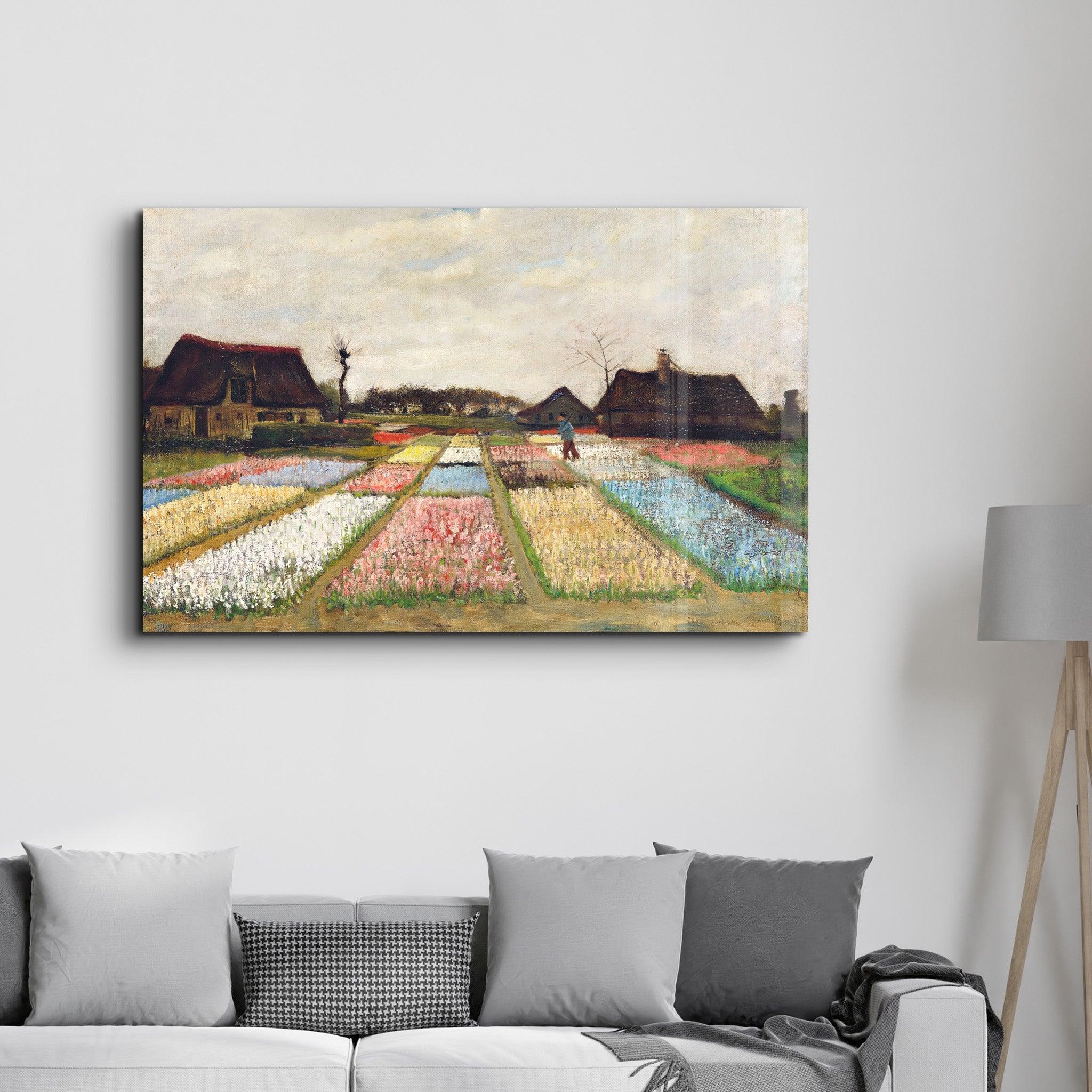 Van Gogh art print, vintage Flower Beds in Holland wall decor (1883) | Glass Wall Art - Artdesigna