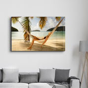 Hammock Under Palm Trees | Glass Wall Art - Artdesigna