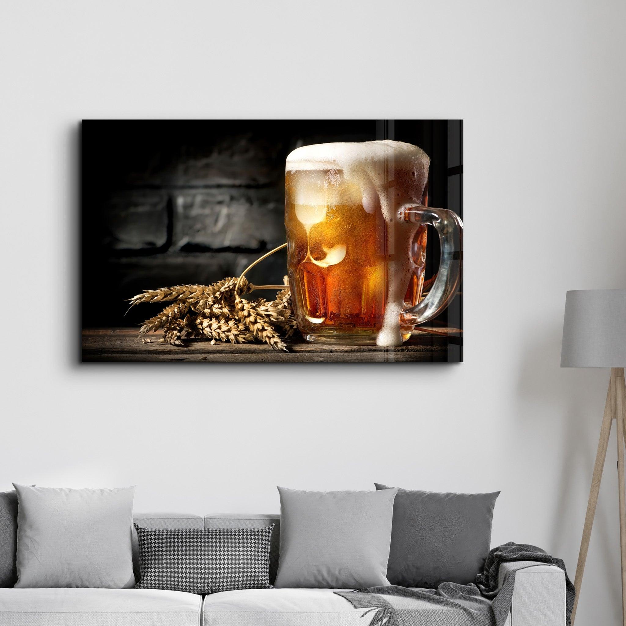 Bubbling Beer | Glass Wall Art - Artdesigna