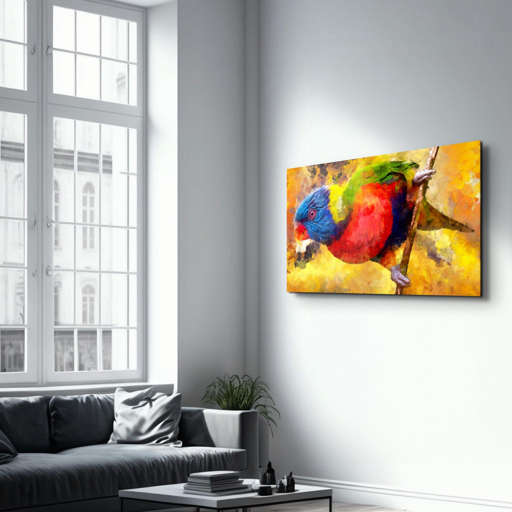 Abstract Colorful Parrot | Glass Wall Art - Artdesigna