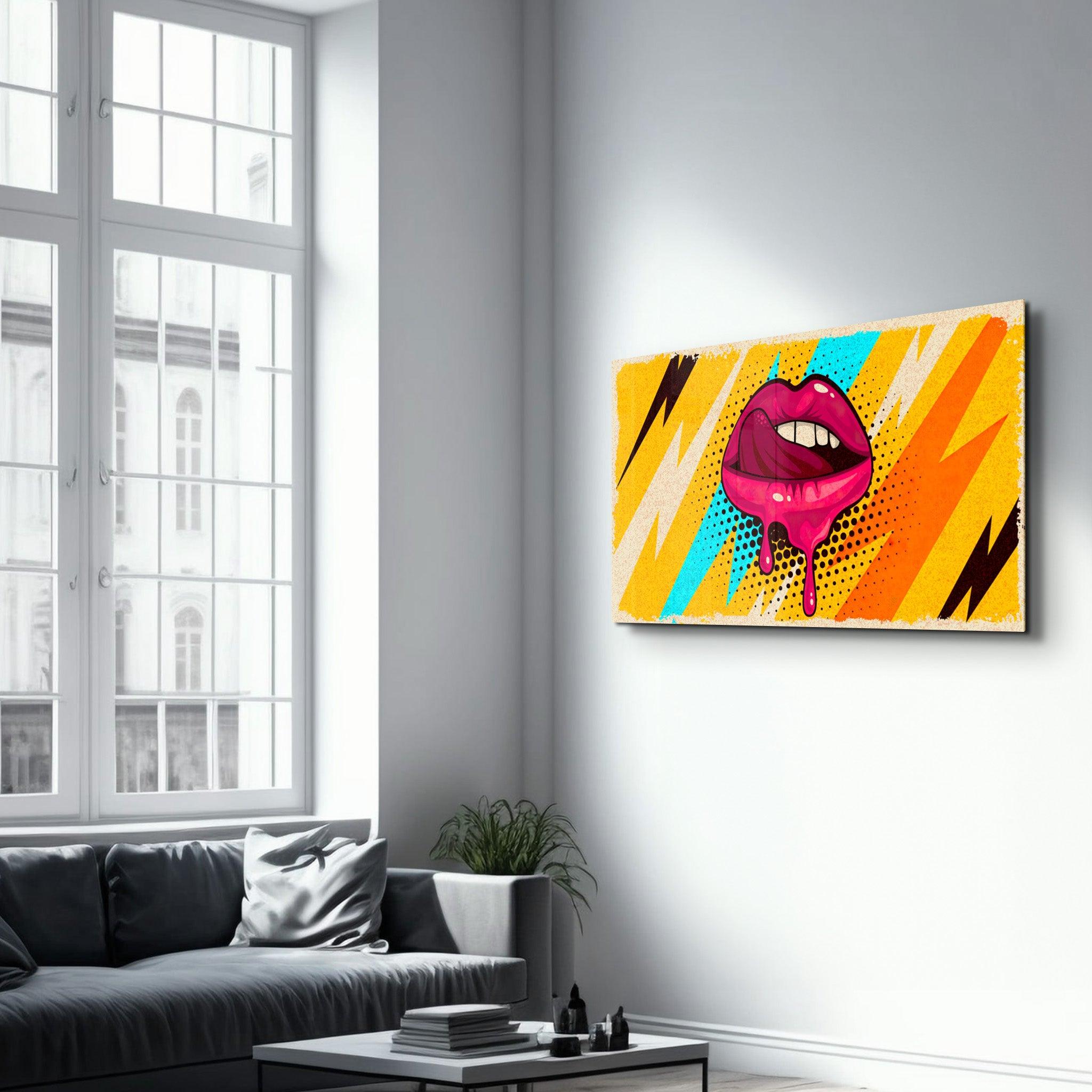 Abstract Pink Lips | Glass Wall Art - Artdesigna