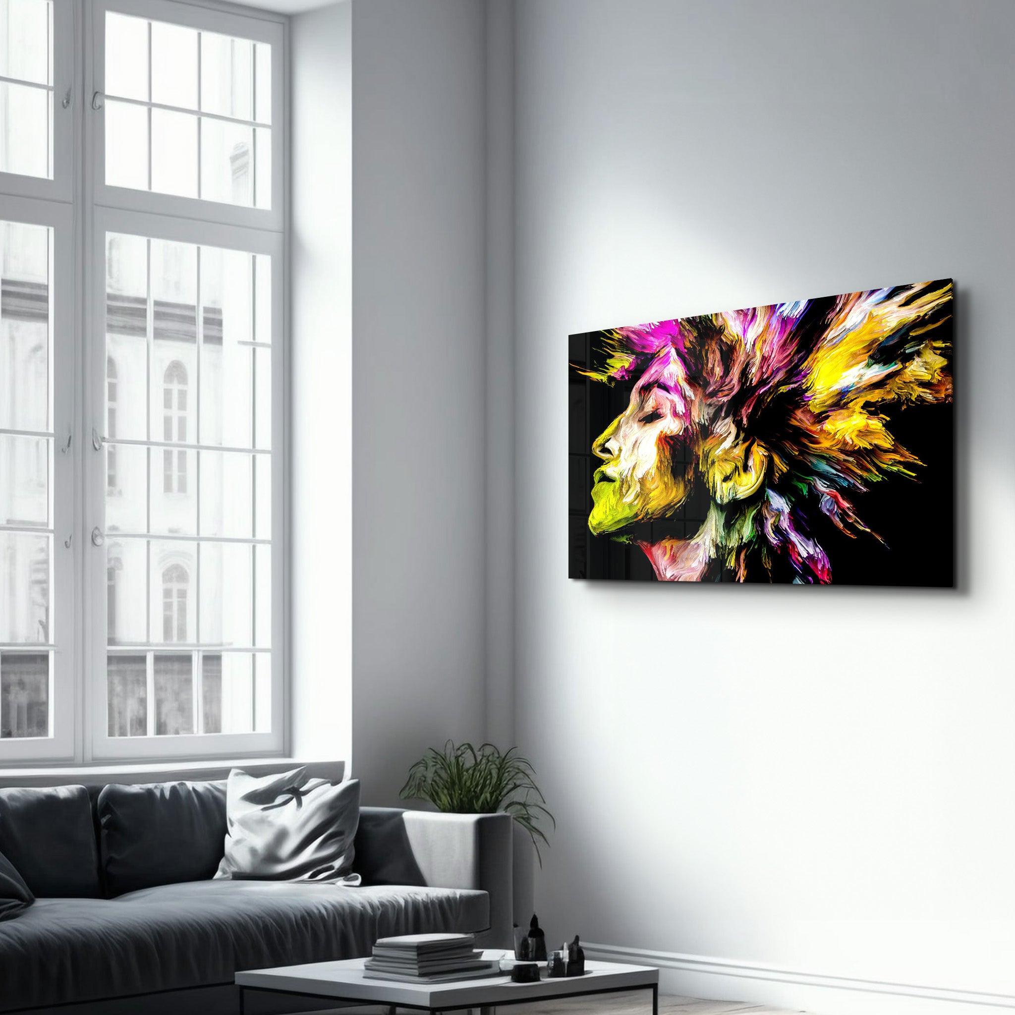 Abstract Colorful Woman Portrait V2 | Glass Wall Art - Artdesigna