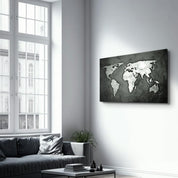 Silver Gray World Map | Glass Wall Art - Artdesigna