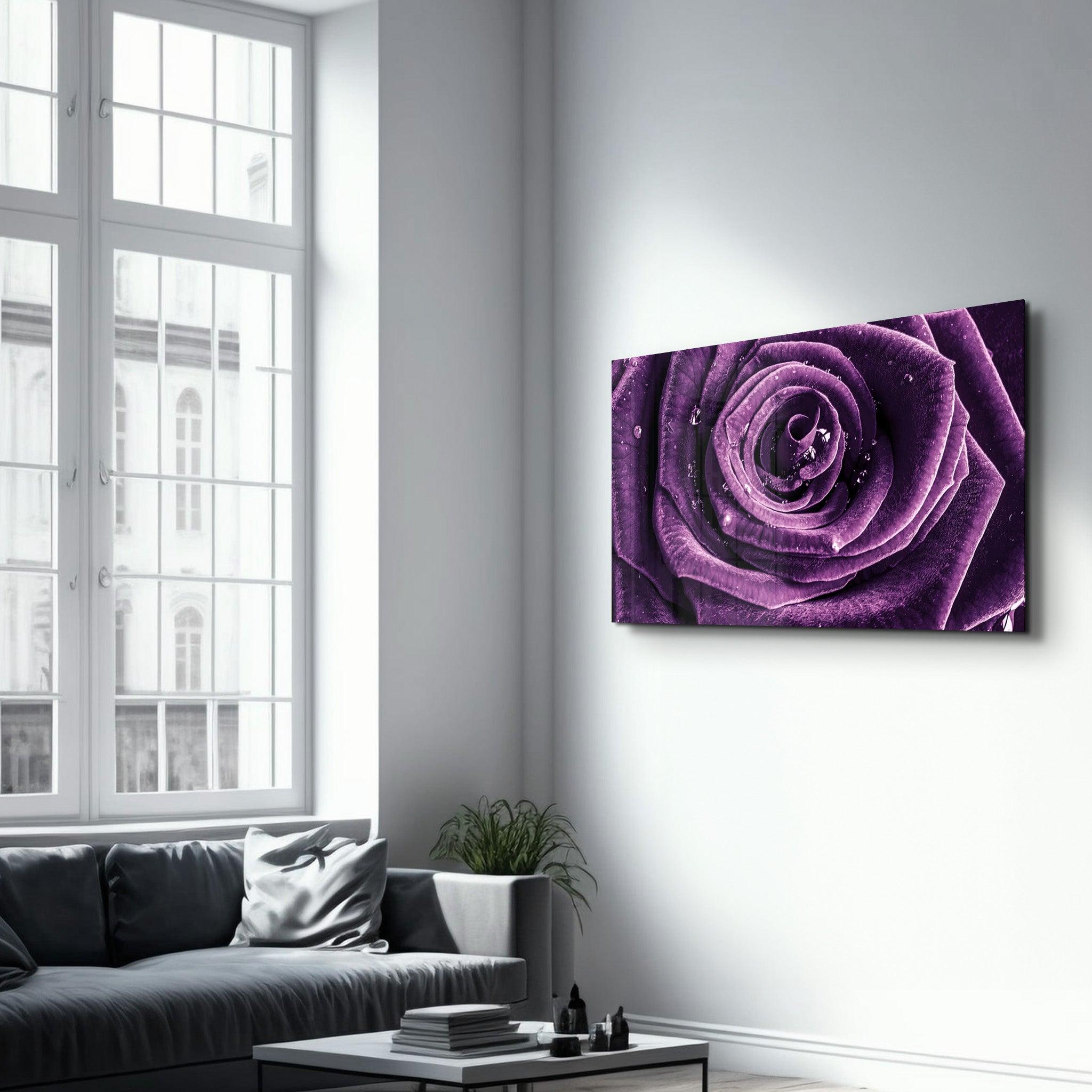 Purple Rose V2 | Glass Wall Art - Artdesigna