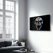 Silver Skull | Glass Wall Art - Artdesigna