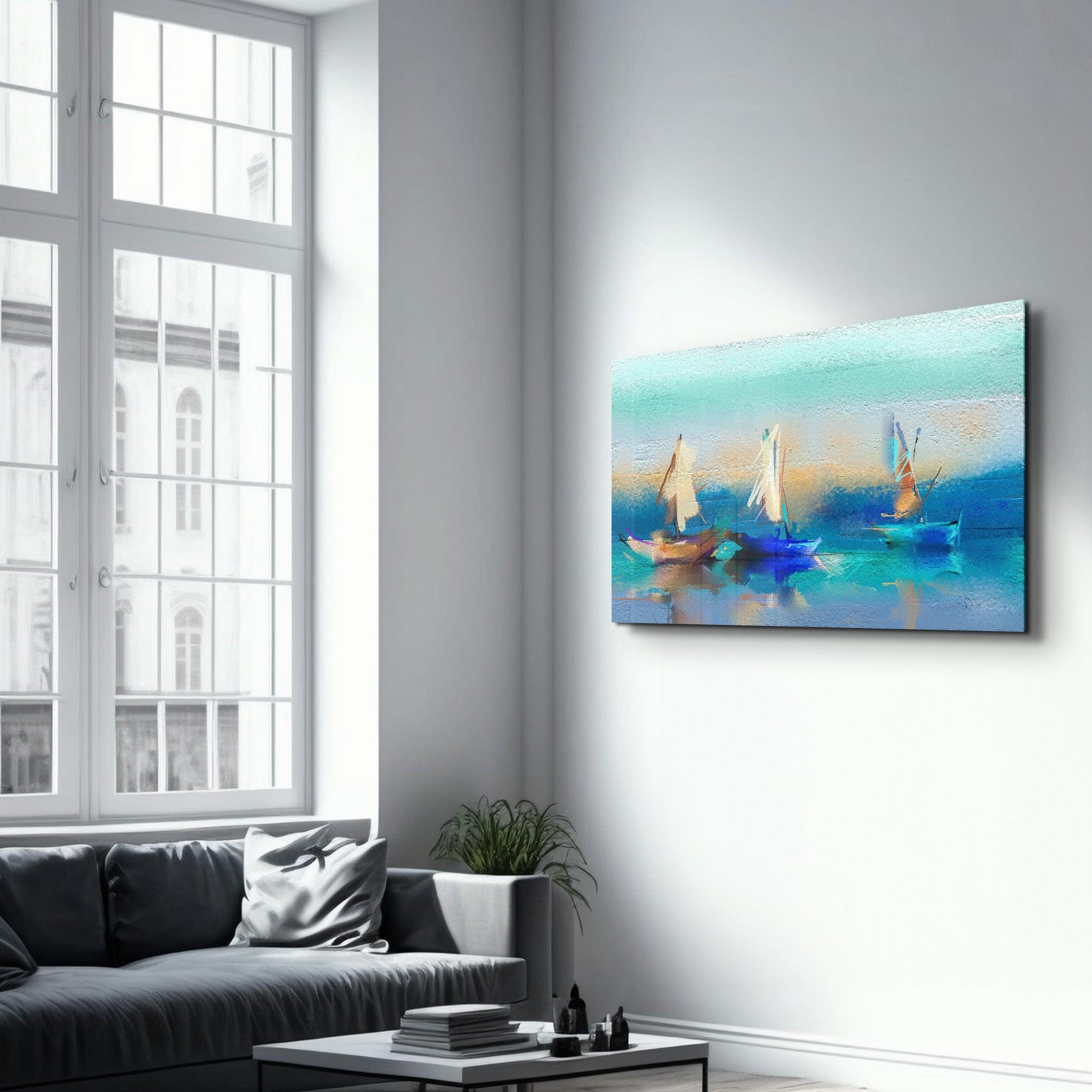 Boats Oil Painting | Glass Wall Art - Artdesigna