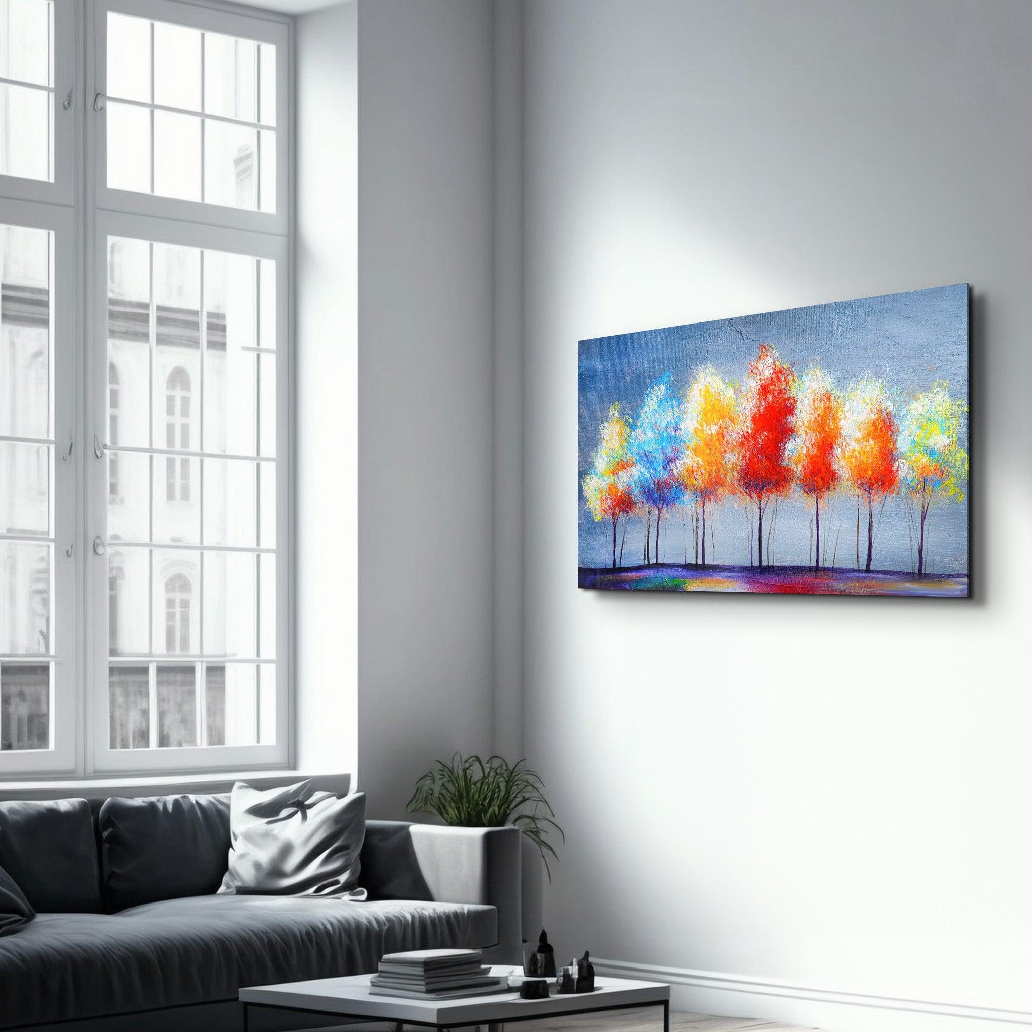 Colorful Trees | Glass Wall Art - Artdesigna