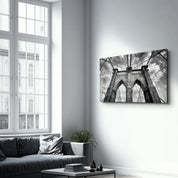 Brooklyn Bridge Black and White | Glass Wall Art - Artdesigna