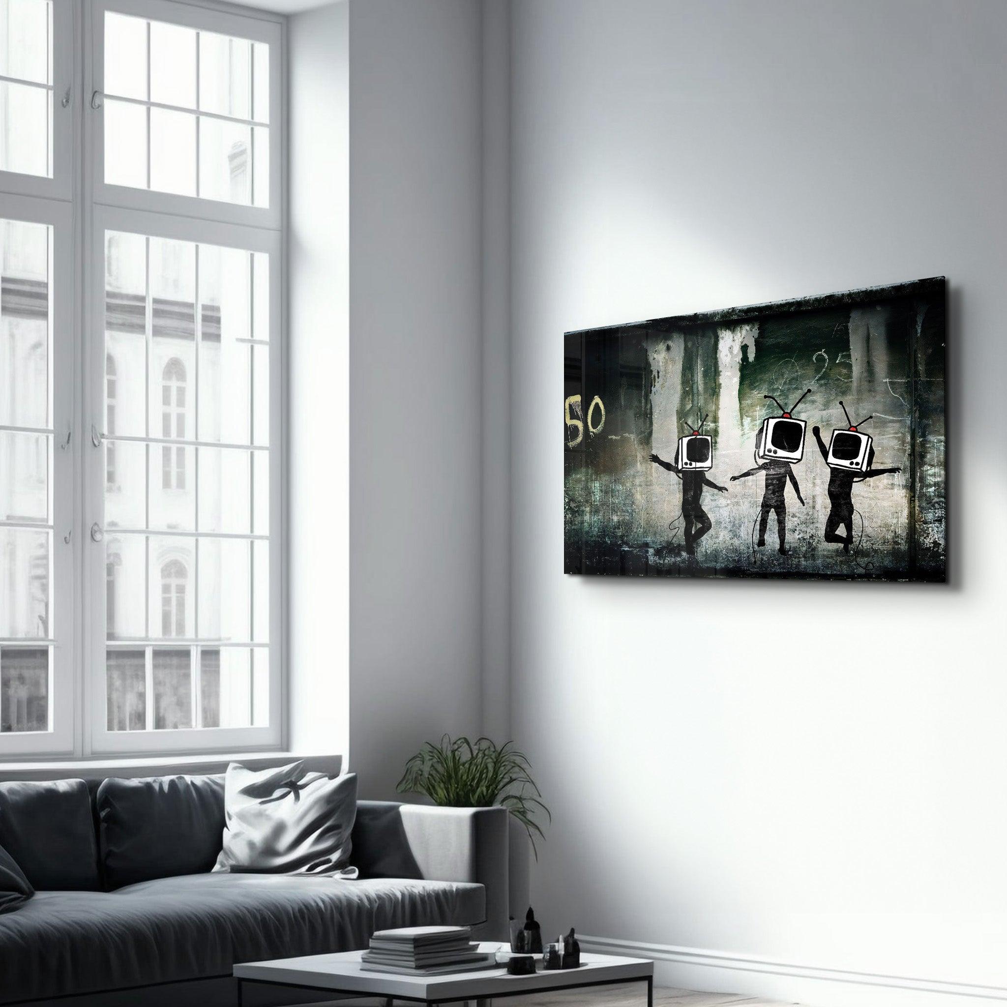 Banksy - Dancing TV | Glass Wall Art - Artdesigna