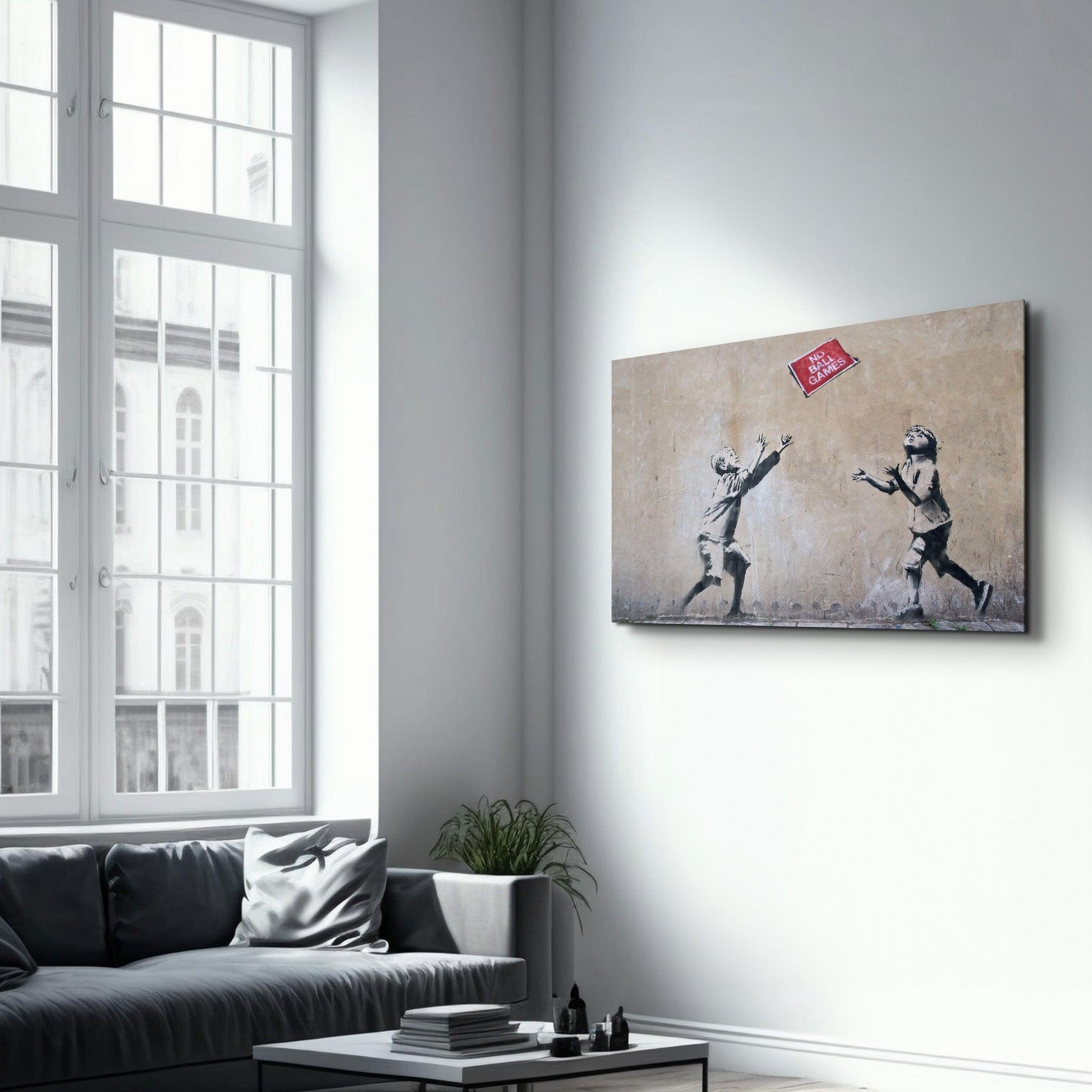 Banksy - No Ball Games | Glass Wall Art - Artdesigna