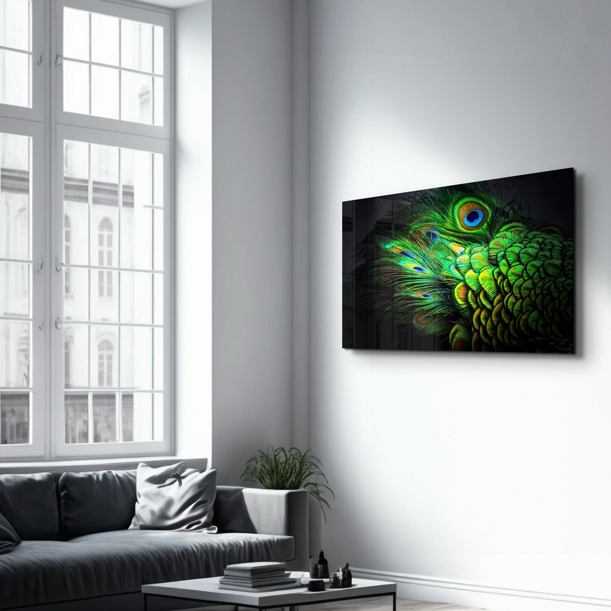 Peacock Feather | Glass Wall Art - Artdesigna