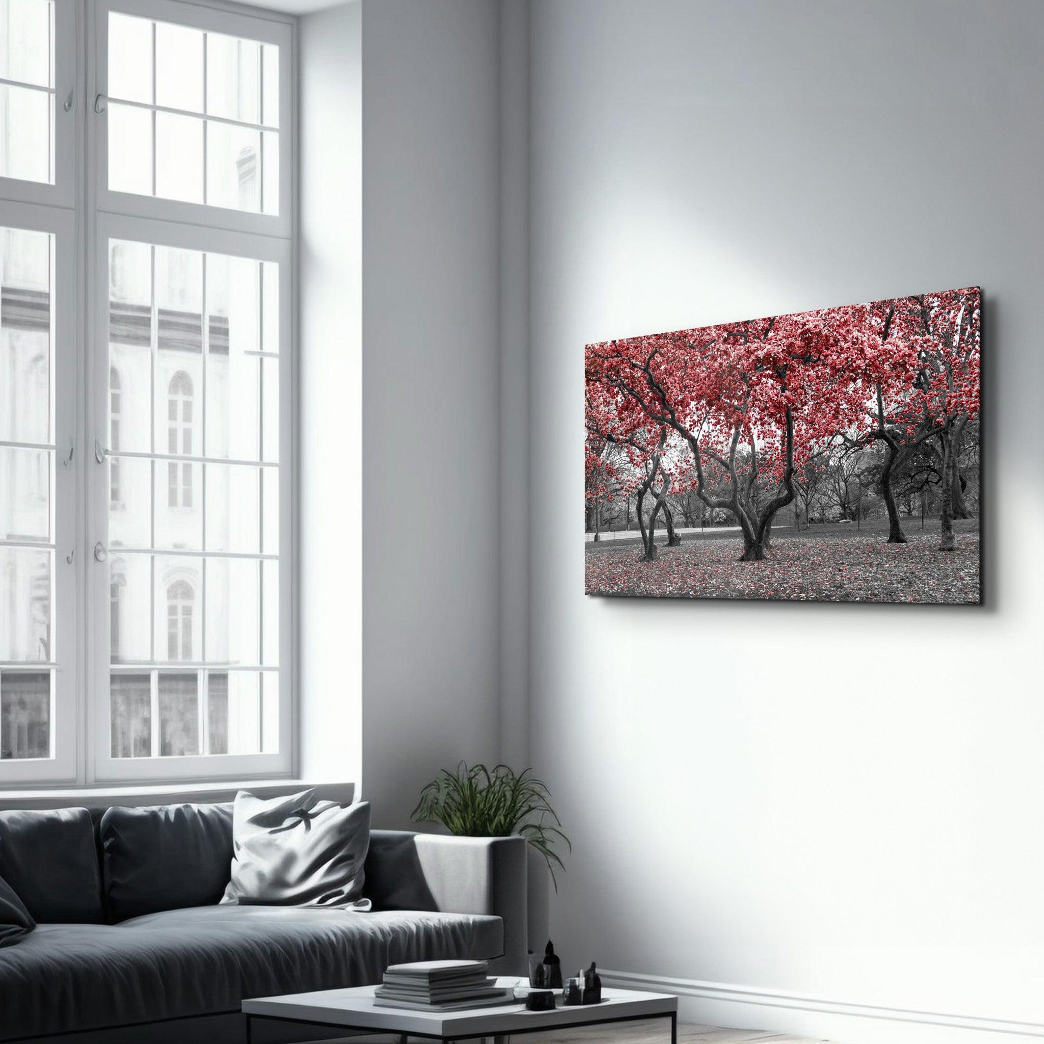 Red Tree 2 | Glass Wall Art - Artdesigna