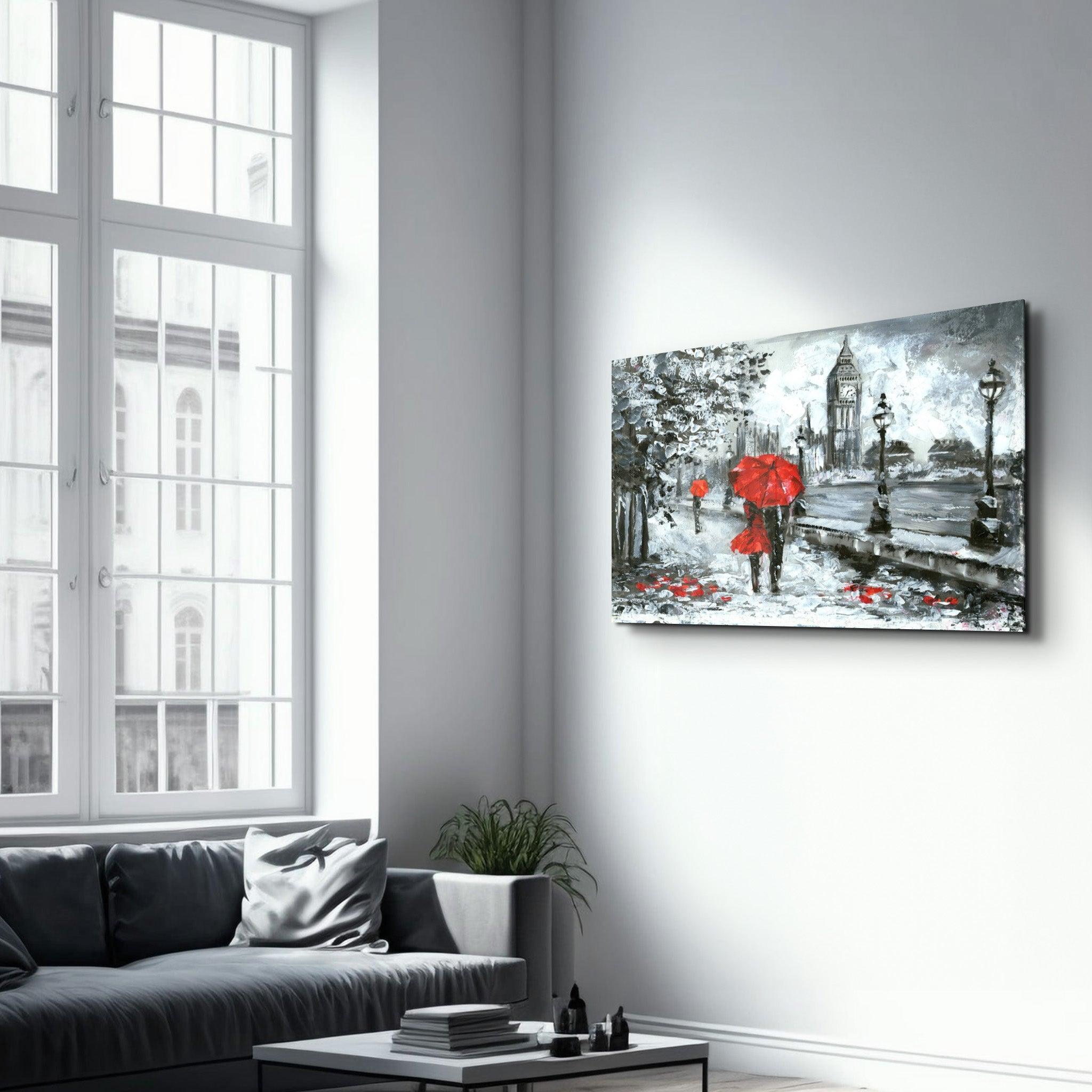 Rainy Day in London | Glass Wall Art - Artdesigna