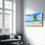 Palm Tree & Beach | Glass Wall Art - Artdesigna