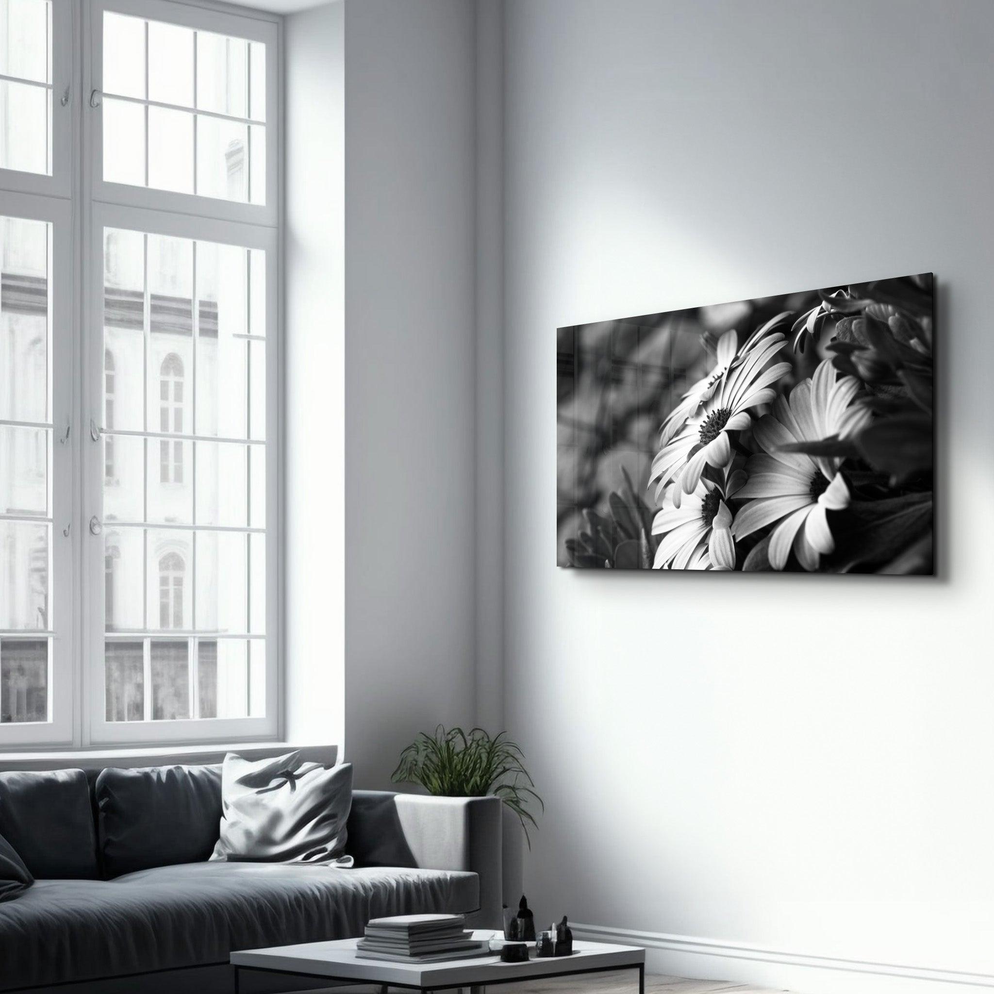 Black - White Flower | Glass Wall Art - Artdesigna