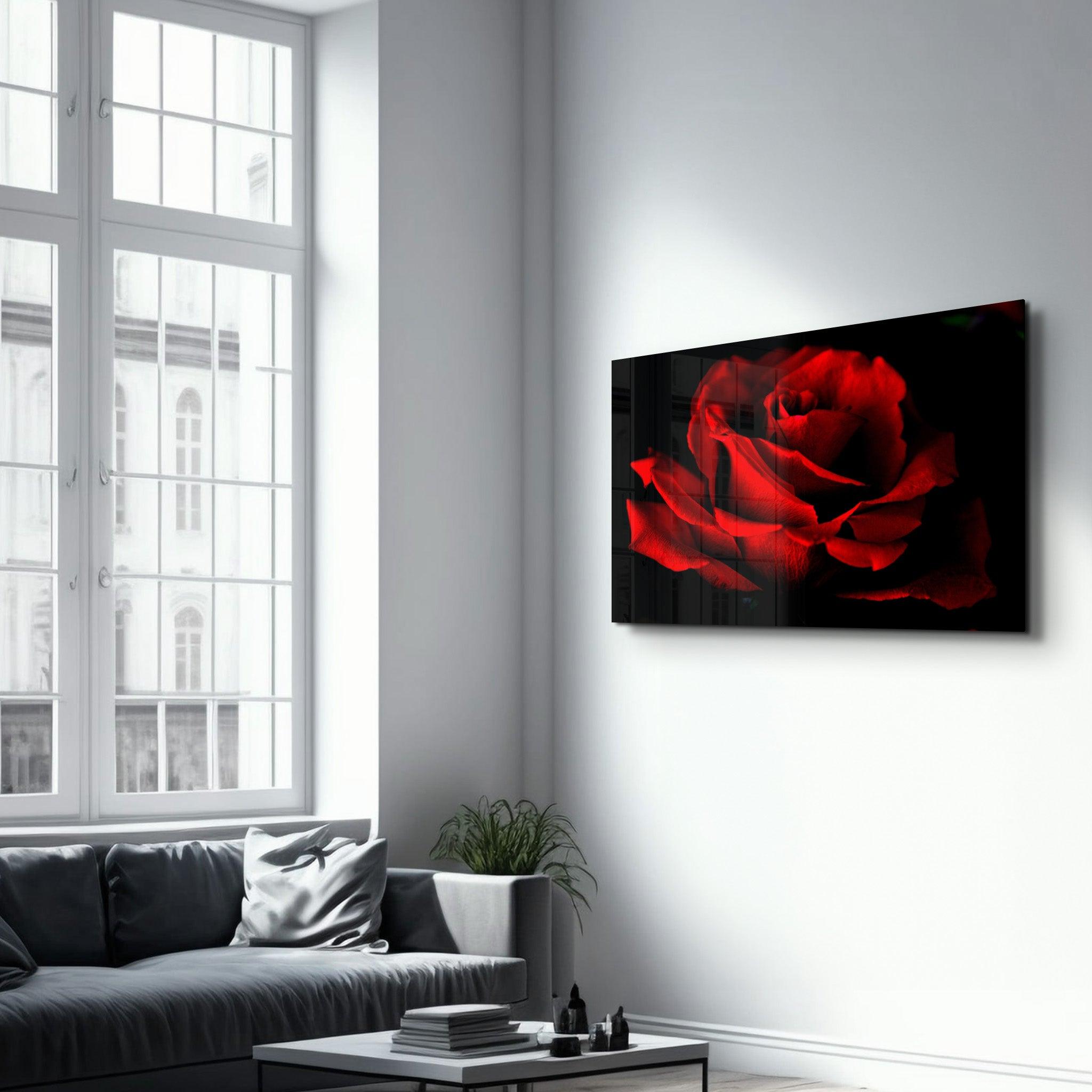 Red Rose | Glass Wall Art - Artdesigna