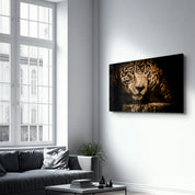 The Watchful Leopard | Glass Wall Art - Artdesigna