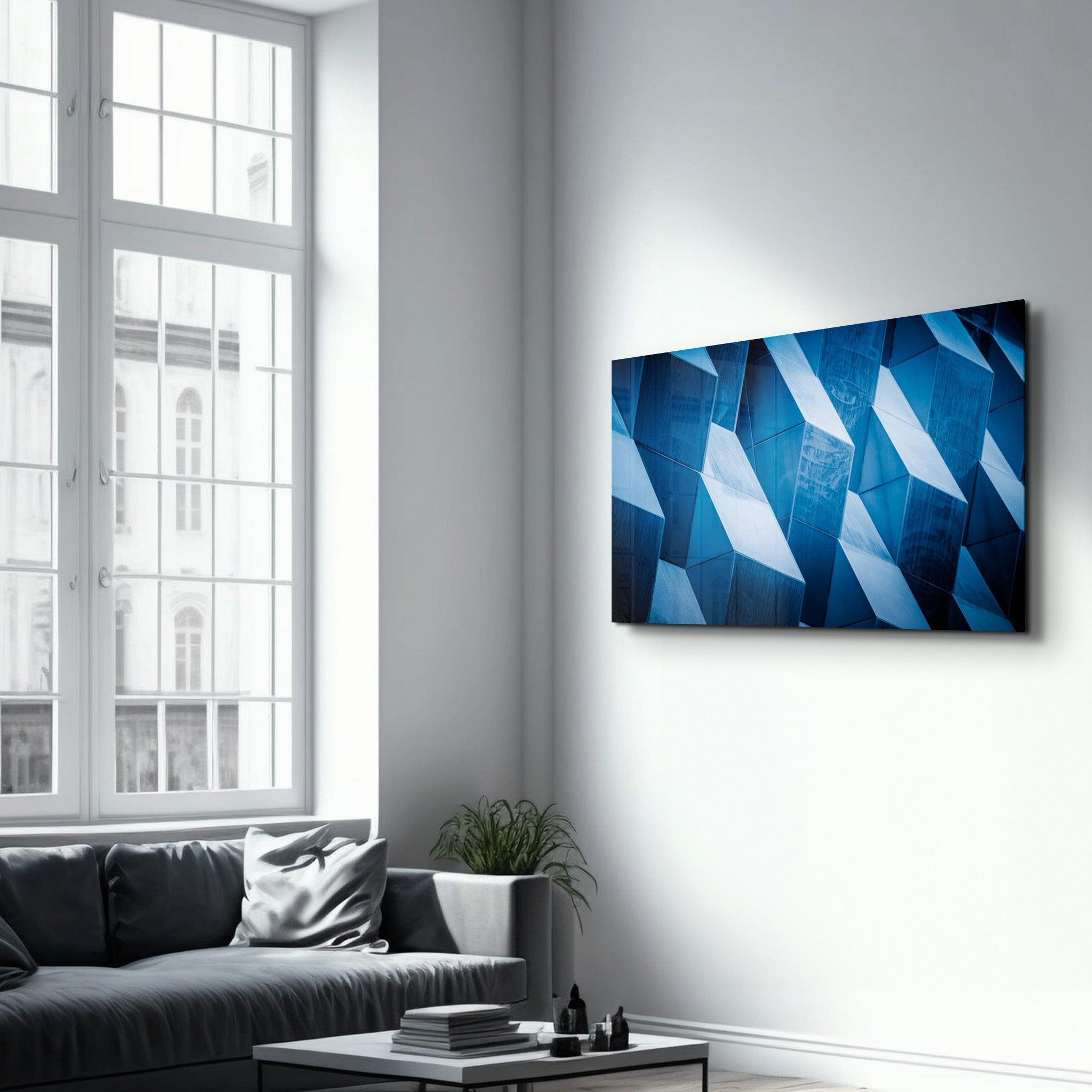 Geometric Shapes Blue | Glass Wall Art - Artdesigna