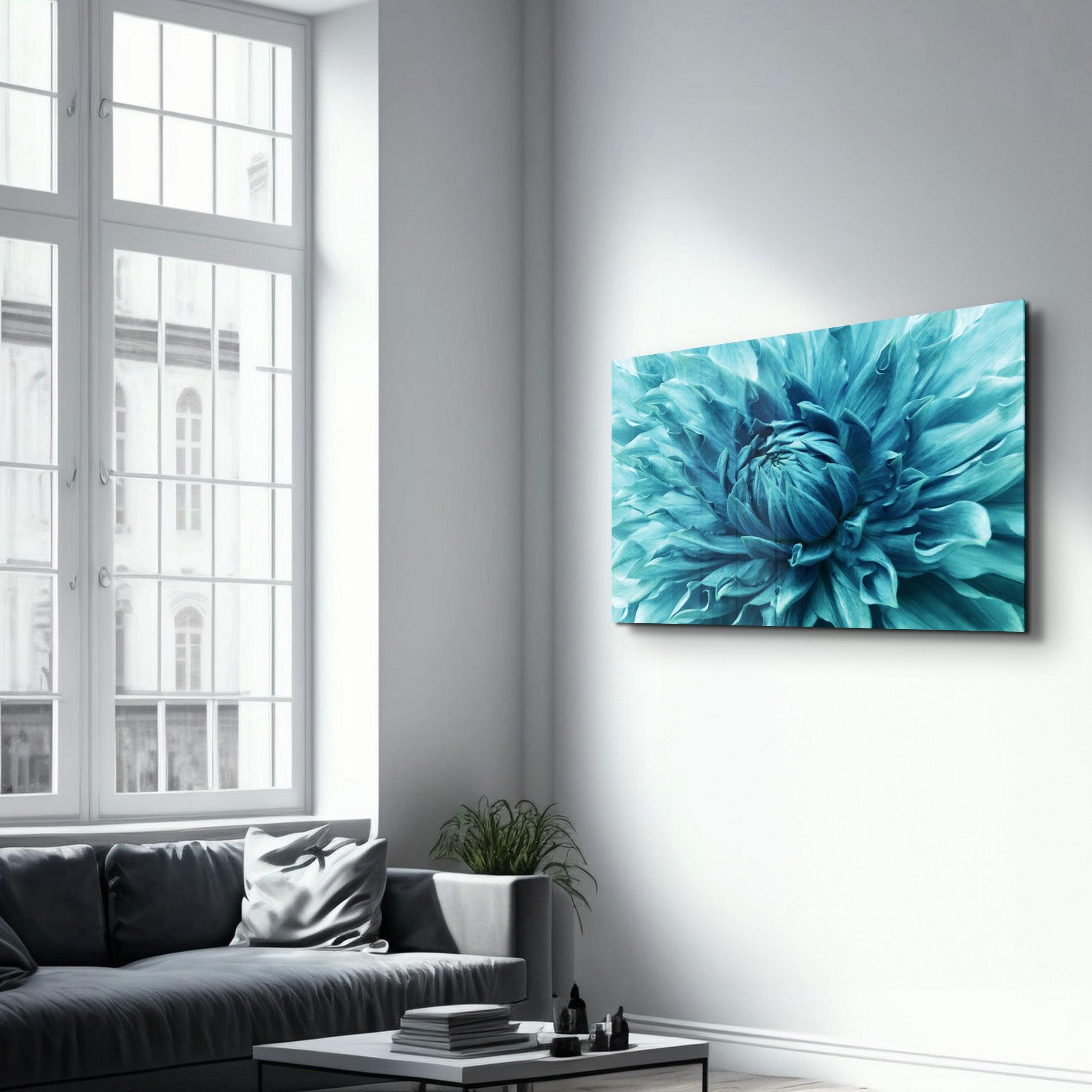 Cerulean Bloom| Glass Wall Art - Artdesigna