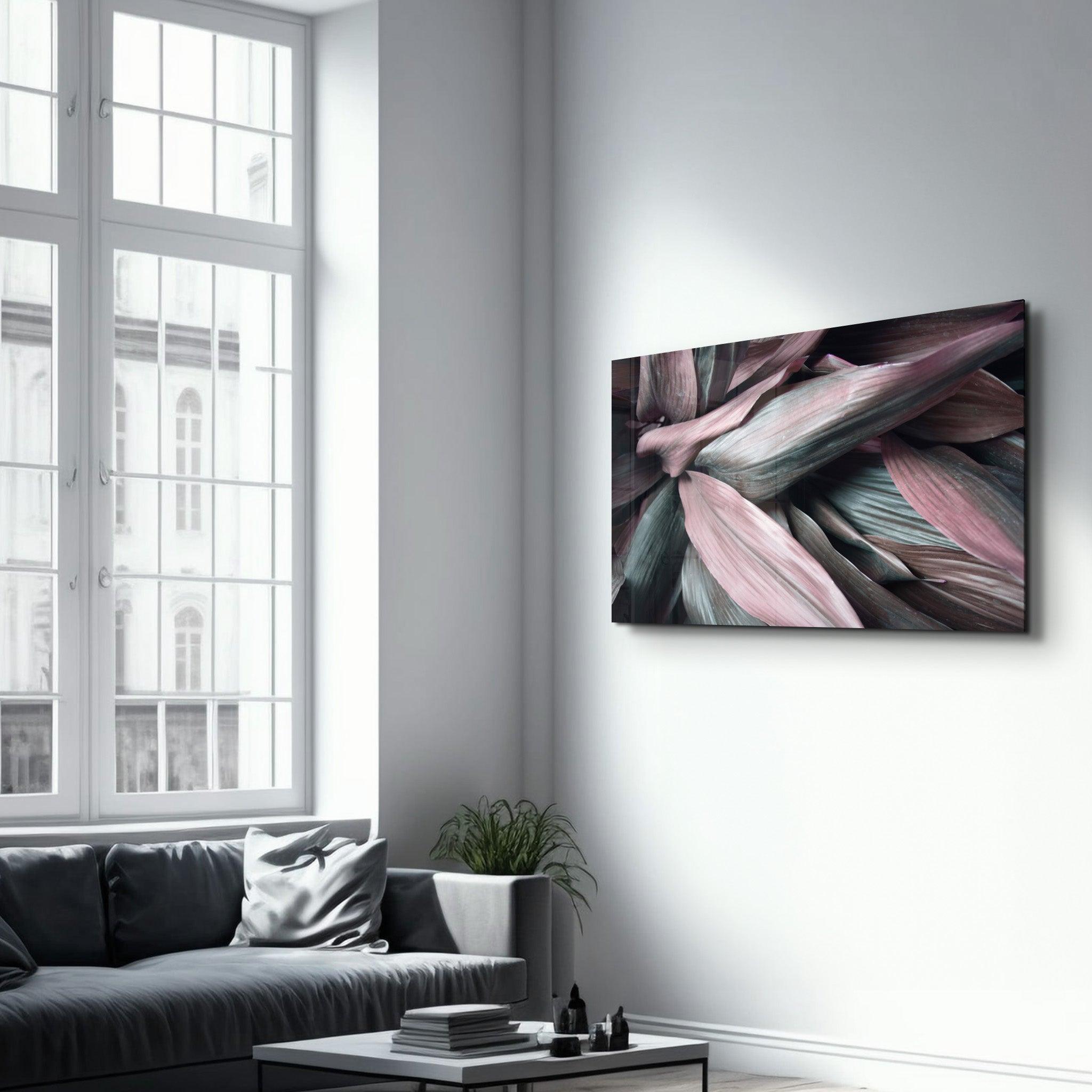 Pink Leaves V2 | Glass Wall Art - Artdesigna