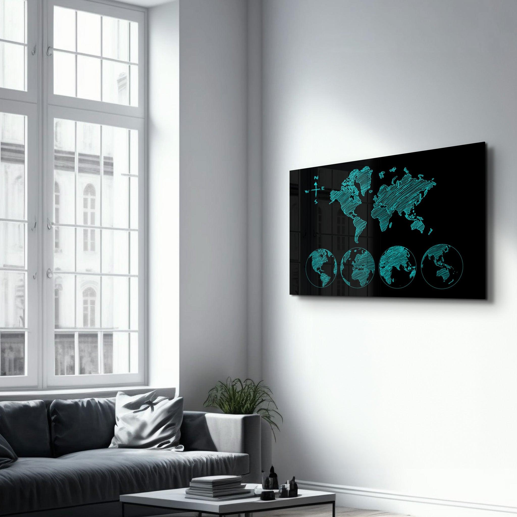 World Map Green | Glass Wall Art - Artdesigna