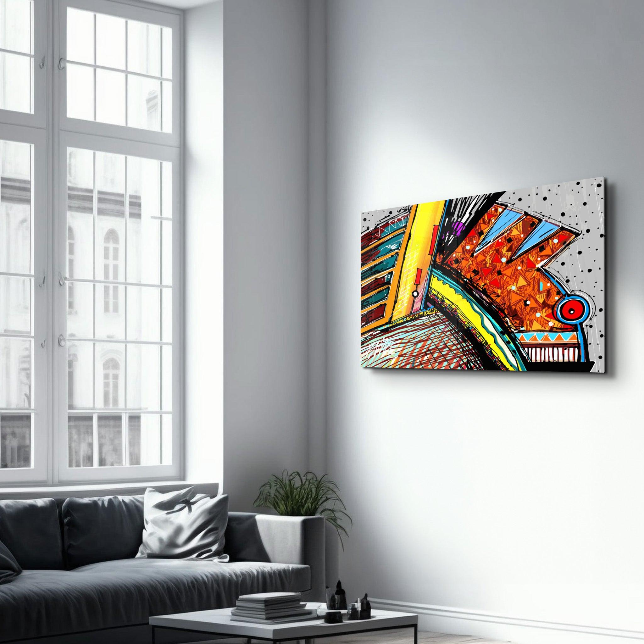 Abstract Fish Machine | Glass Wall Art - Artdesigna